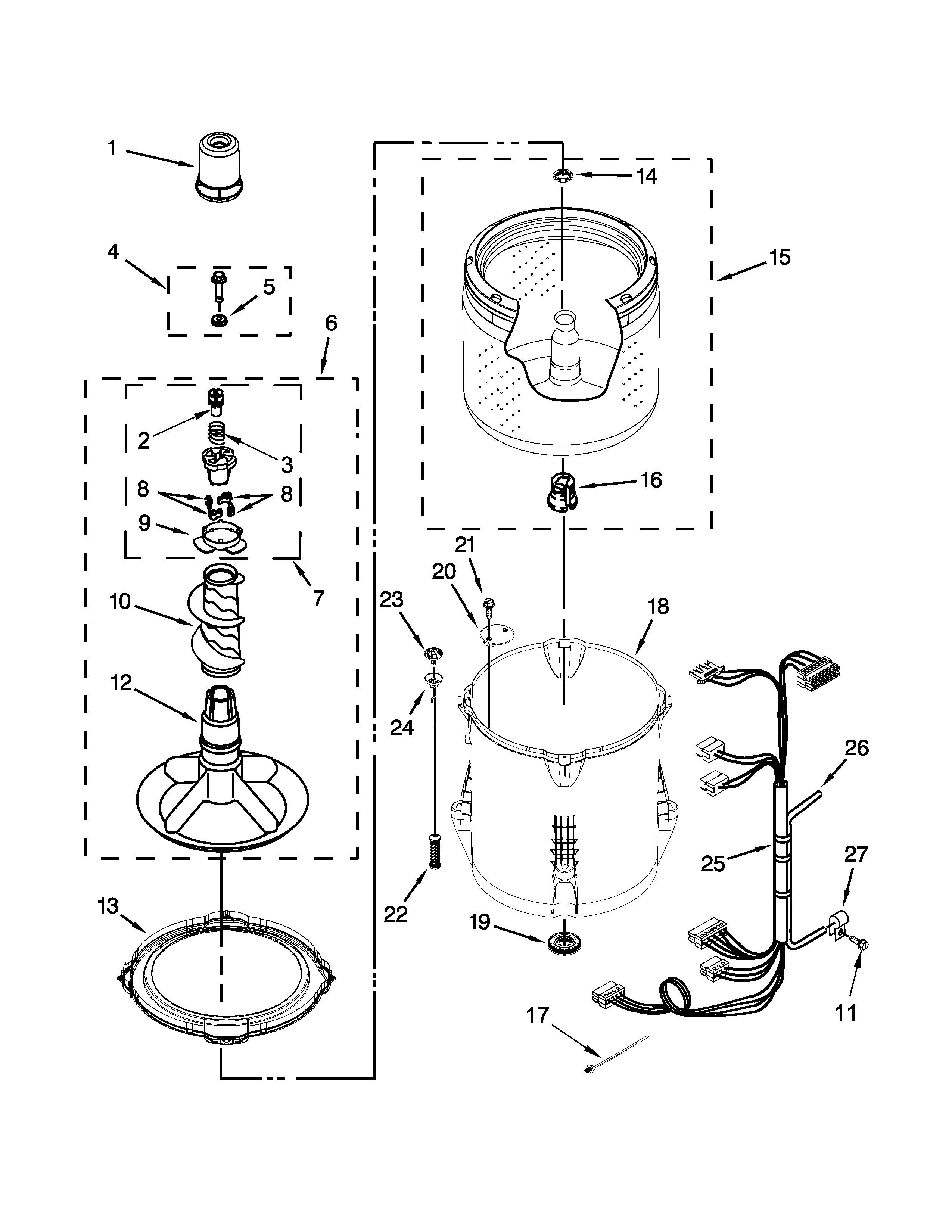 Whirlpool 7MWTW1808AW1 basket and tub parts diagram