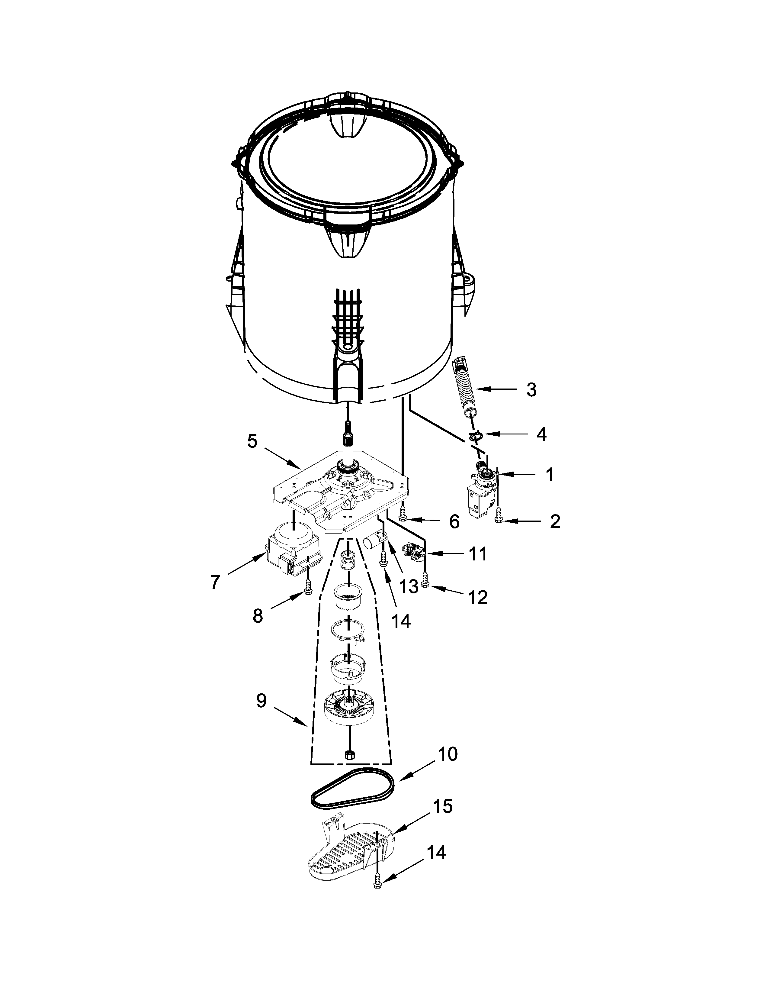 Whirlpool 7MWTW1808AW1 gearcase, motor and pump parts diagram