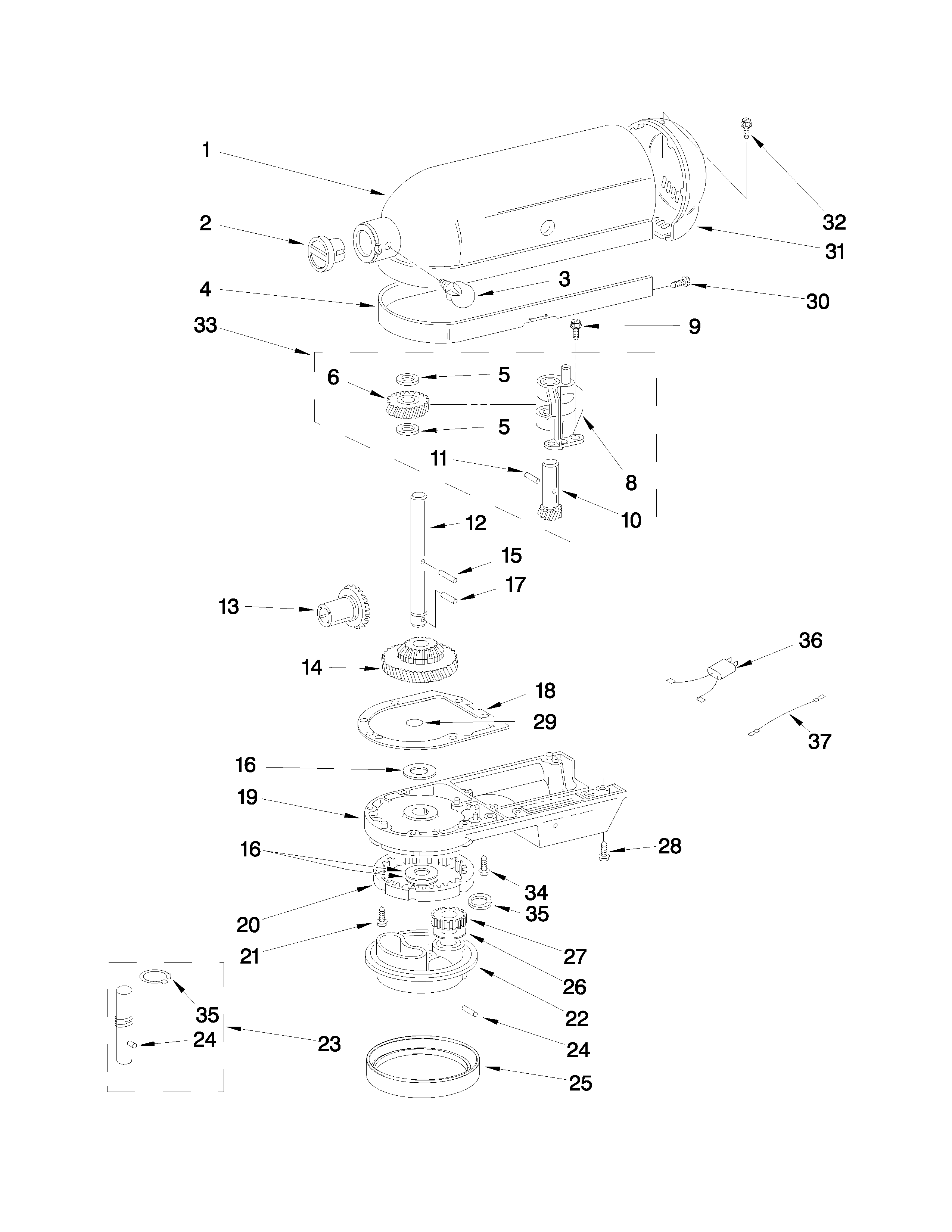KitchenAid 5KSM5EER4 case, gearing and planetary unit parts diagram