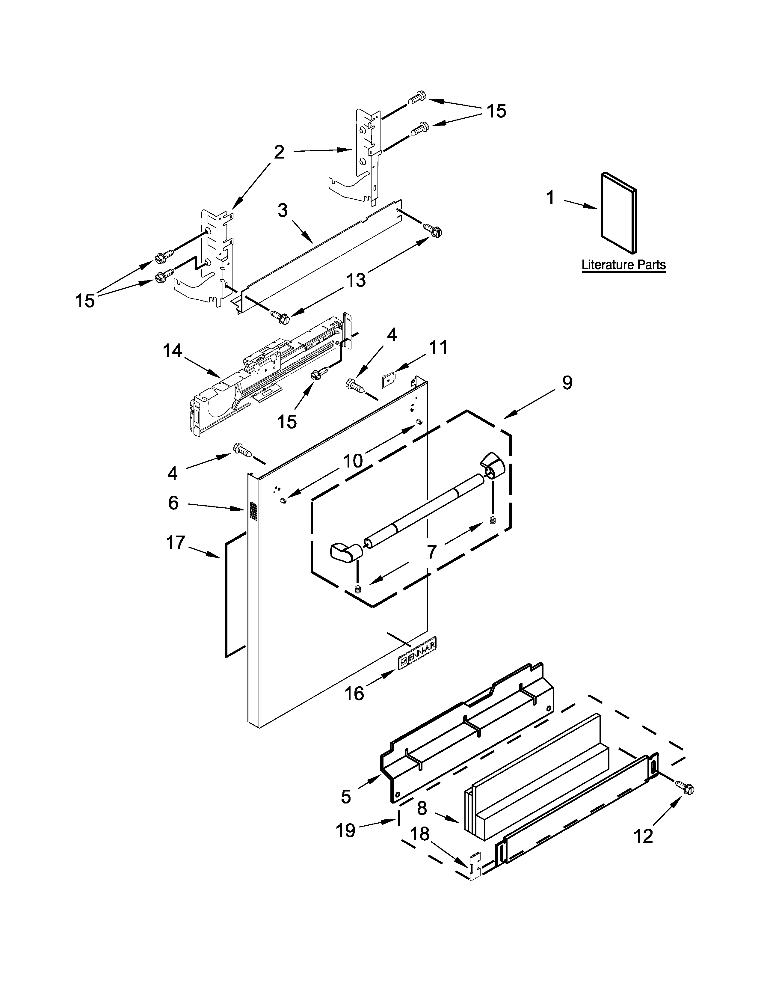 Jenn-Air JDB9000CWP2 door and panel parts diagram