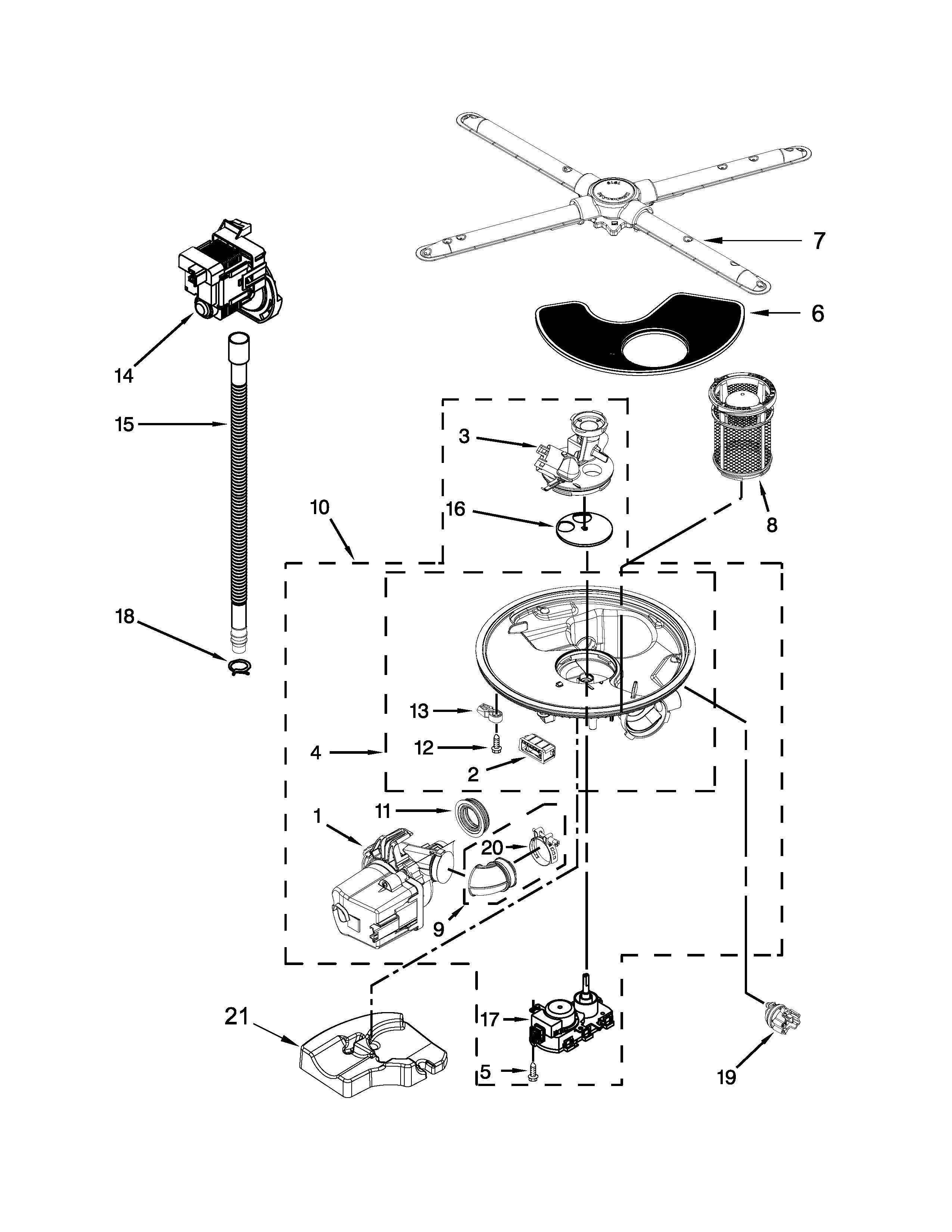 Jenn-Air JDB9000CWP2 pump, washarm and motor parts diagram