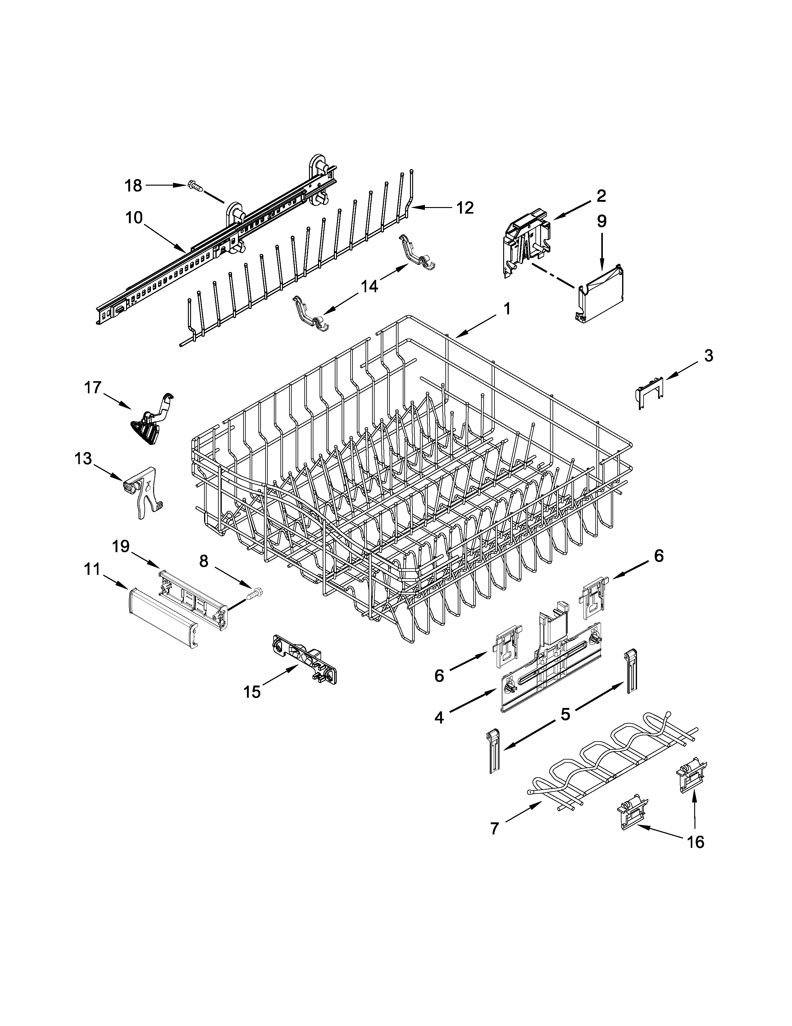 Jenn-Air JDB9000CWP2 upper rack and track parts diagram