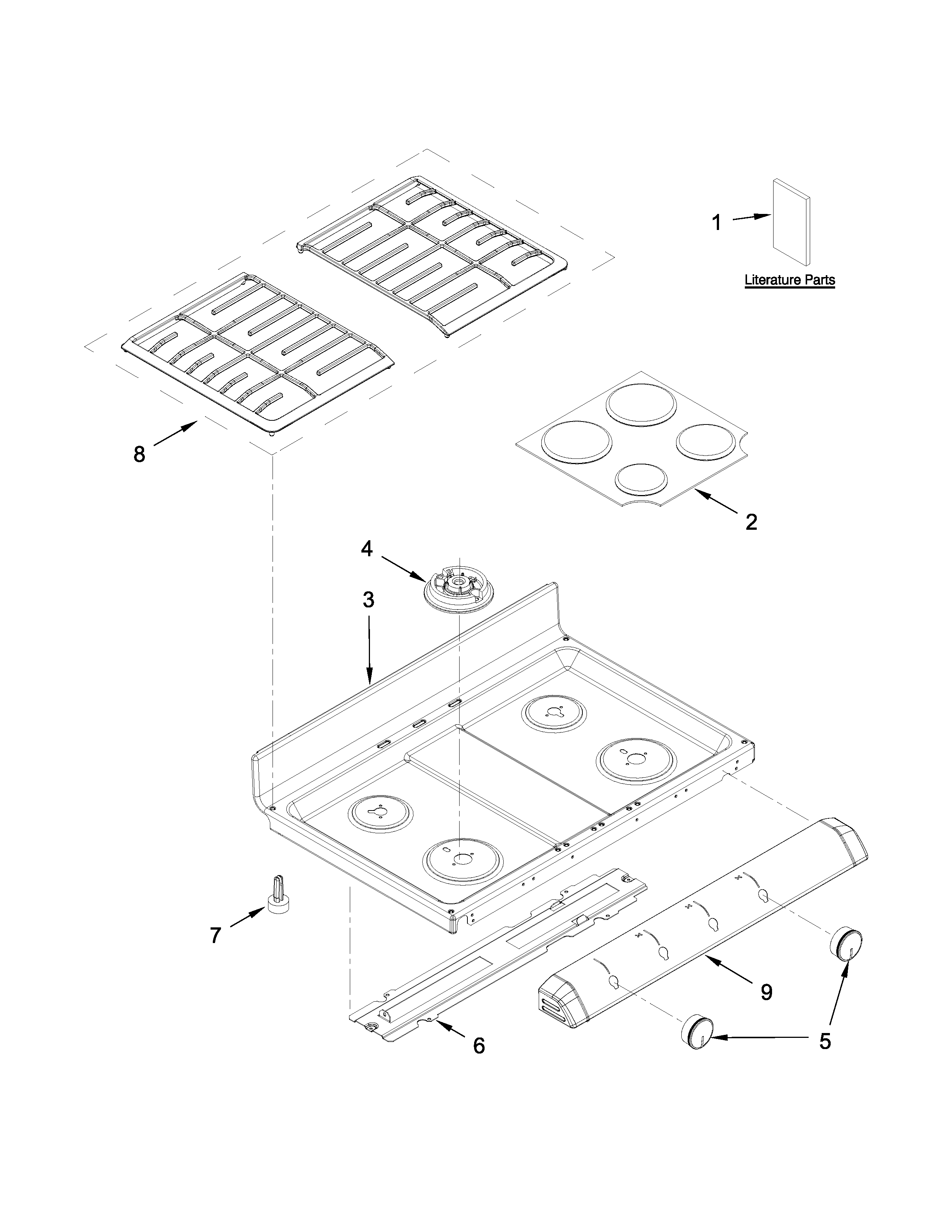 Whirlpool WGG555S0BB01 cooktop parts diagram