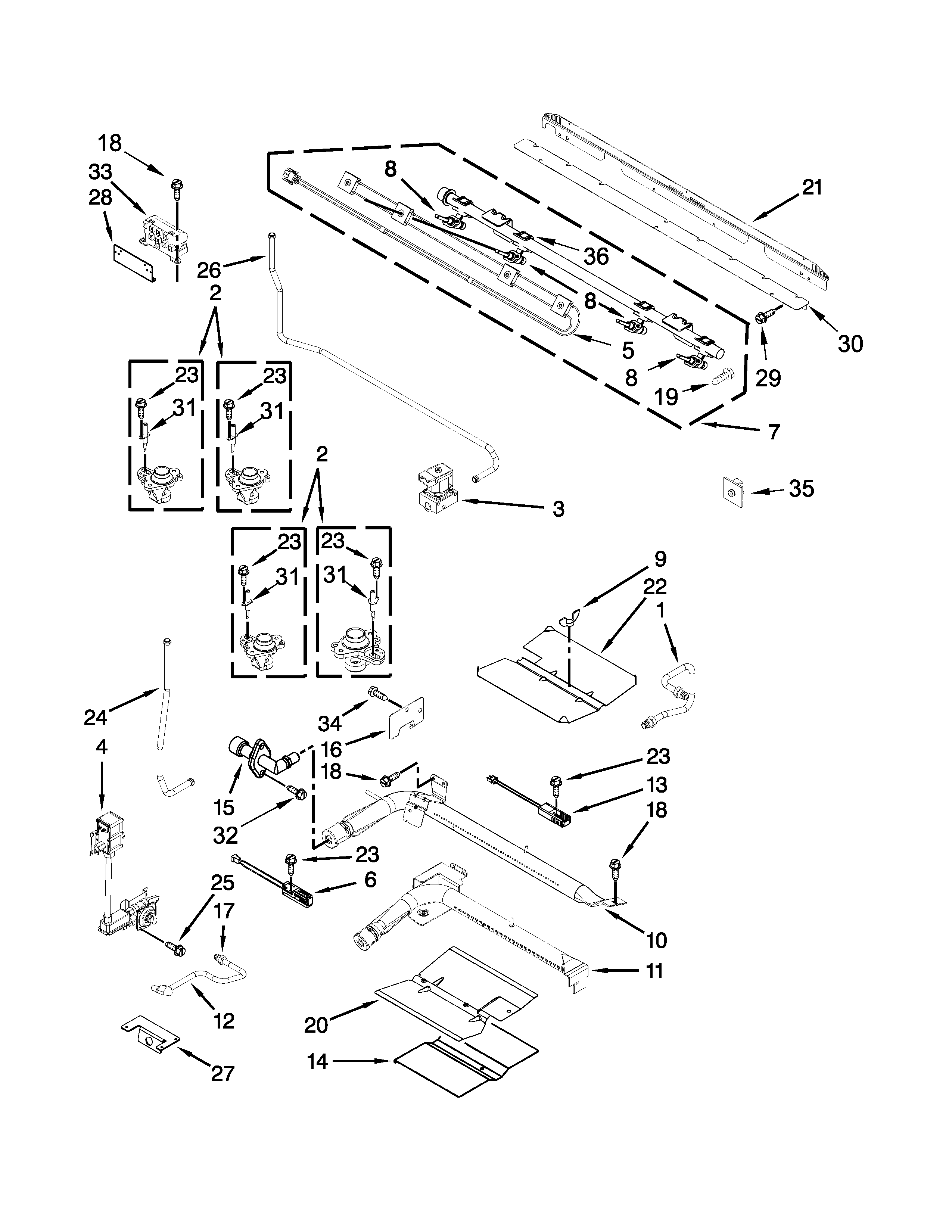 Whirlpool WGG555S0BB01 manifold parts diagram