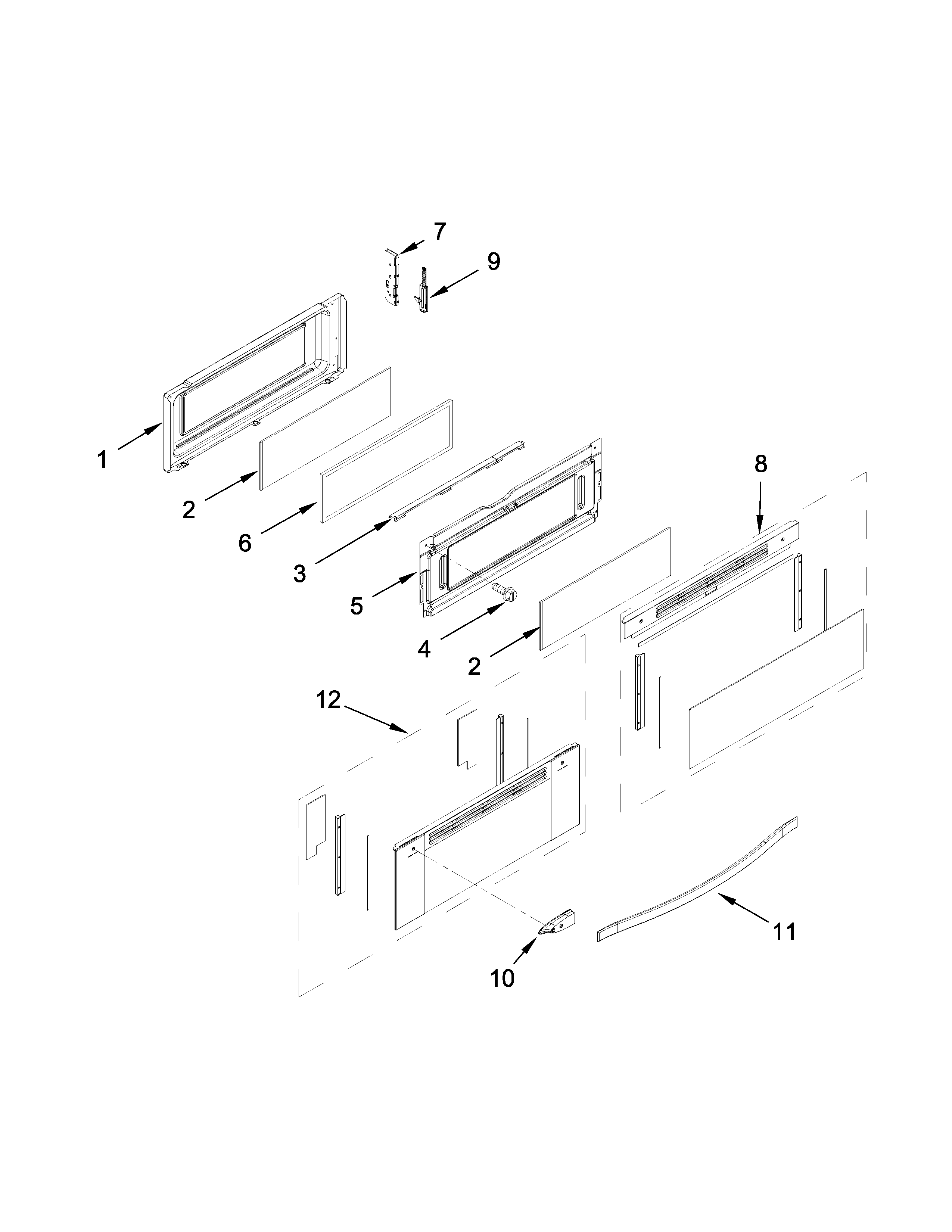 Whirlpool WGG555S0BB01 upper door parts diagram