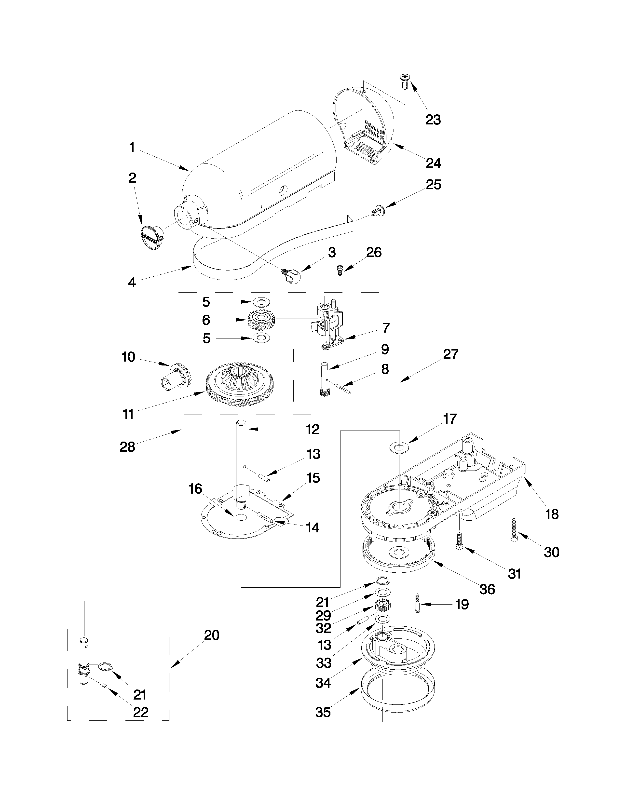 KitchenAid KSM450ER0 case, gearing and planetary unit parts diagram
