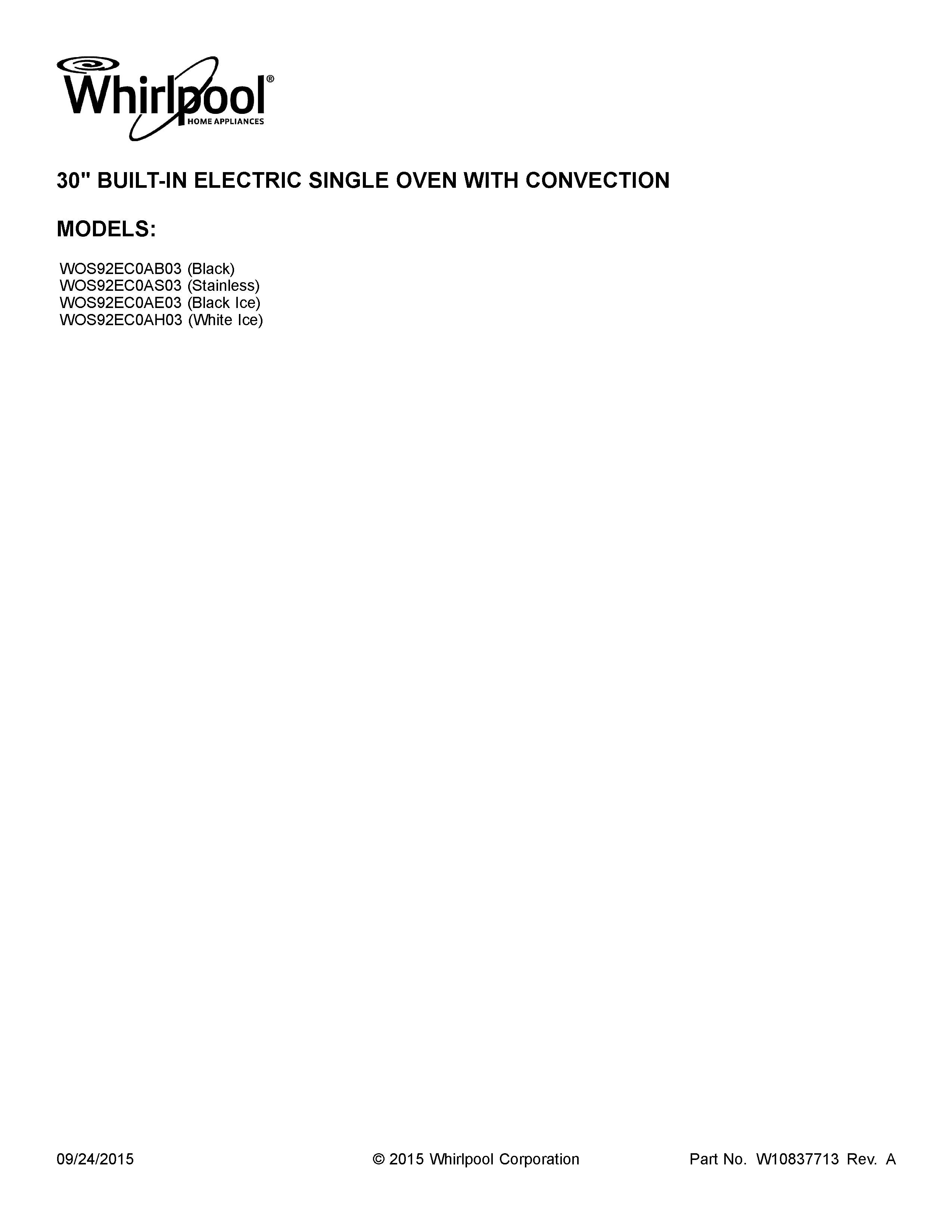 Whirlpool WOS92EC0AH03 cover sheet diagram