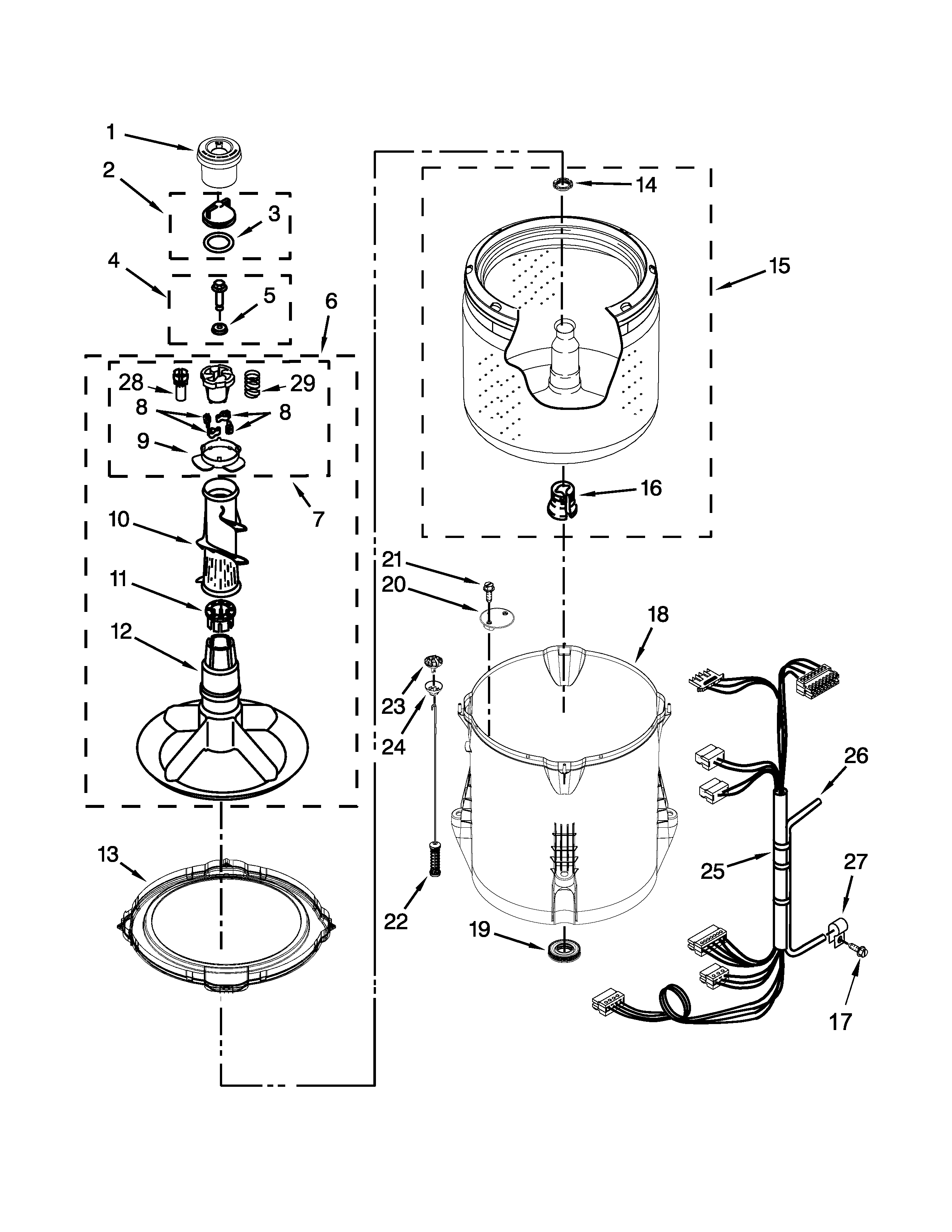 Whirlpool 7MWTW1904DM1 basket and tub parts diagram