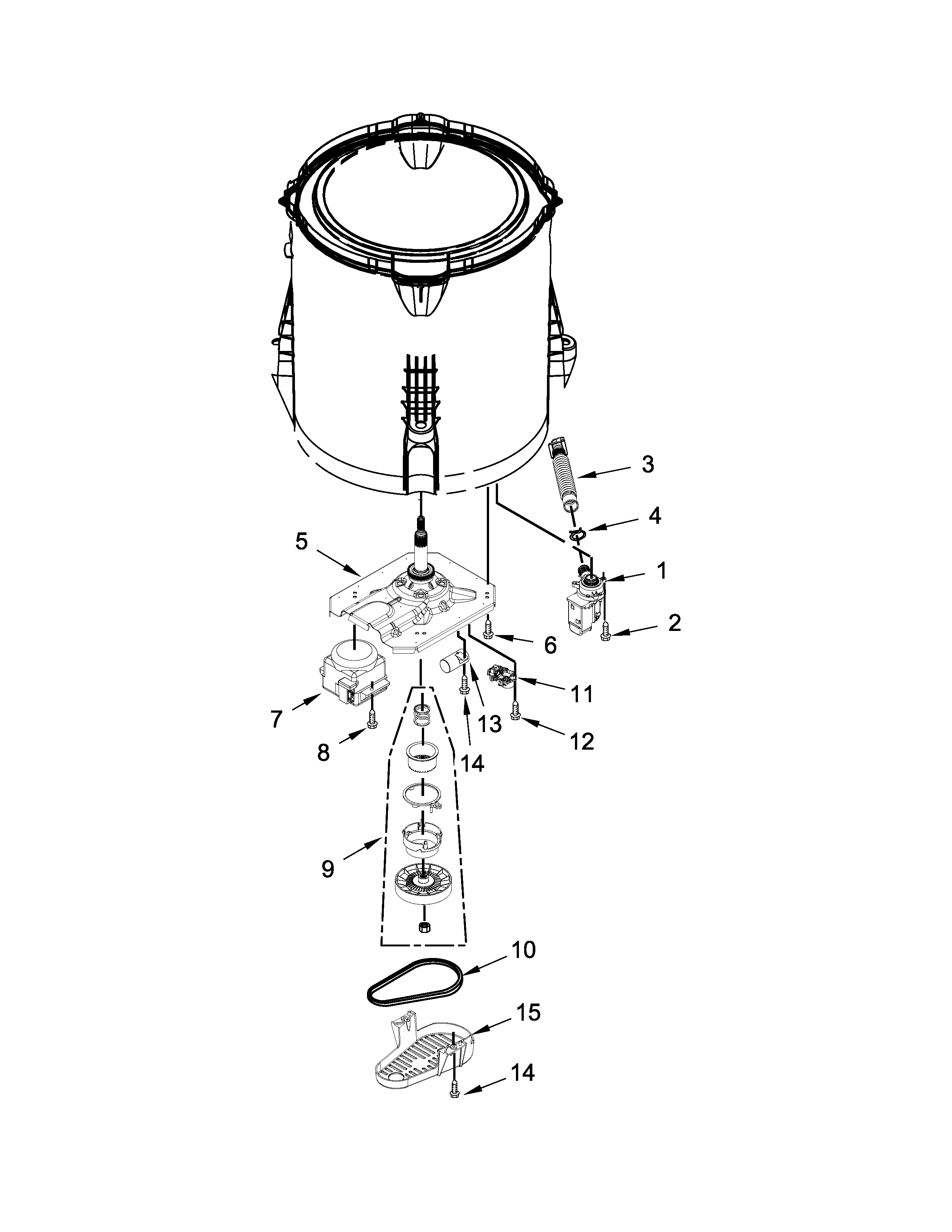 Whirlpool 7MWTW1904DM1 gearcase, motor and pump parts diagram