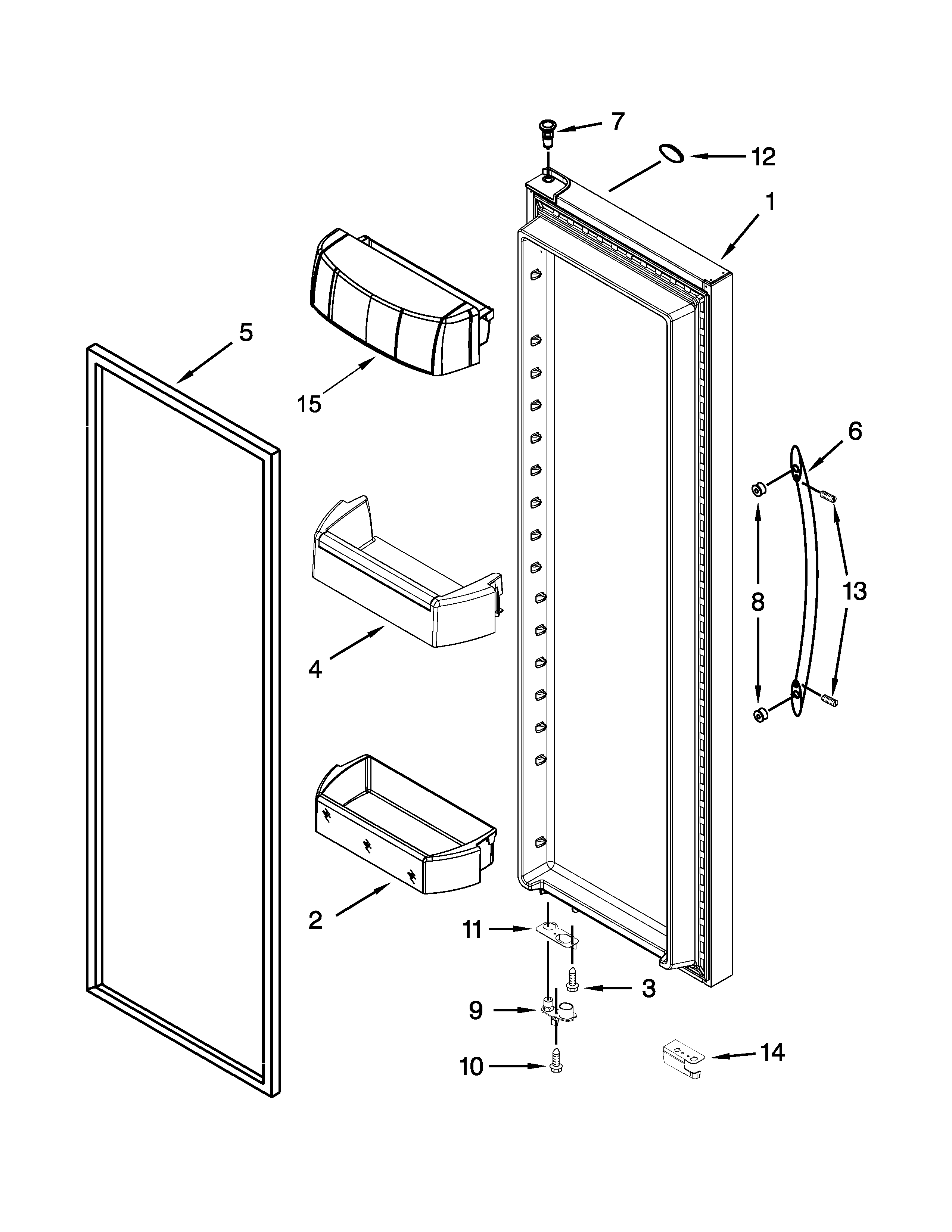 Whirlpool WRS571CIDB00 refrigerator door parts diagram