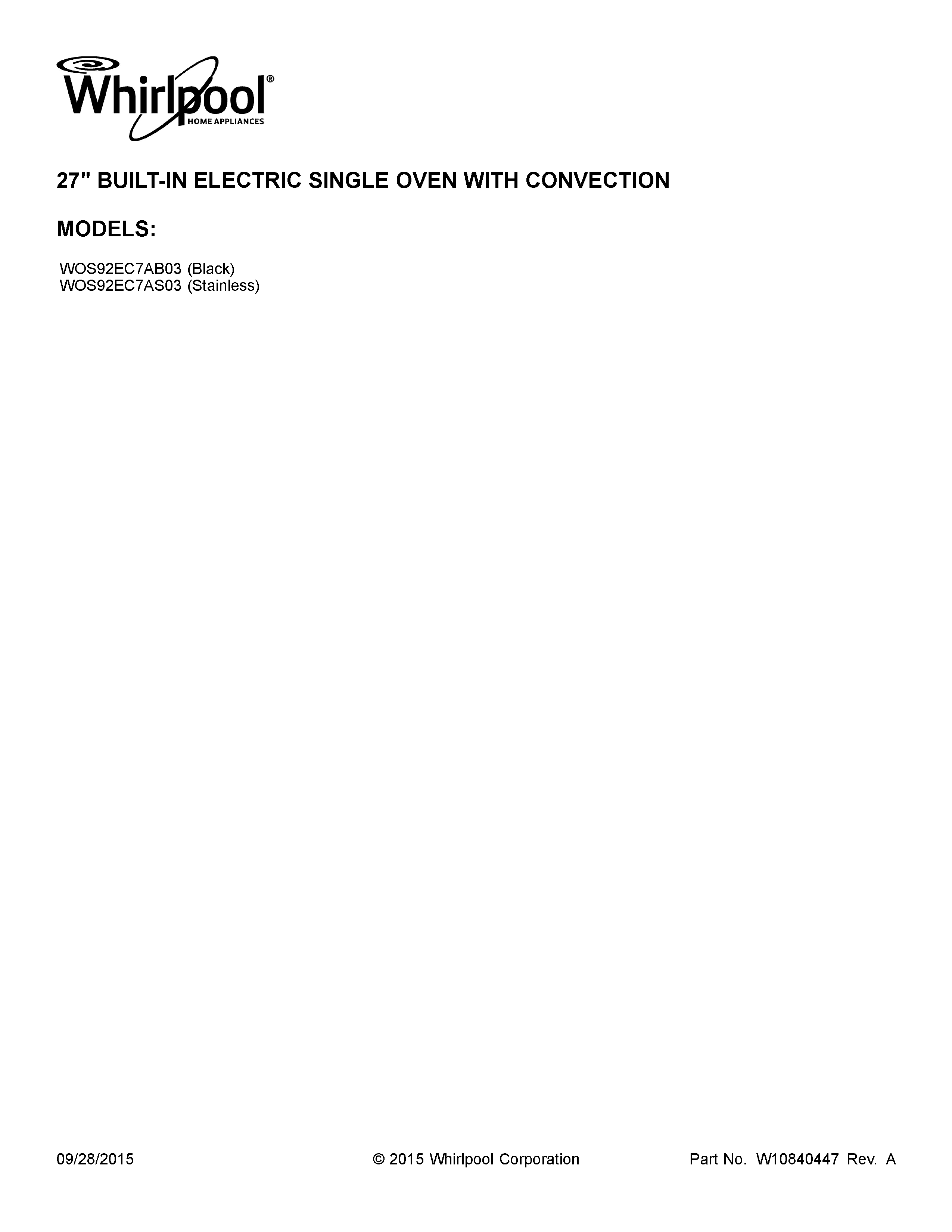 Whirlpool WOS92EC7AB03 cover sheet diagram
