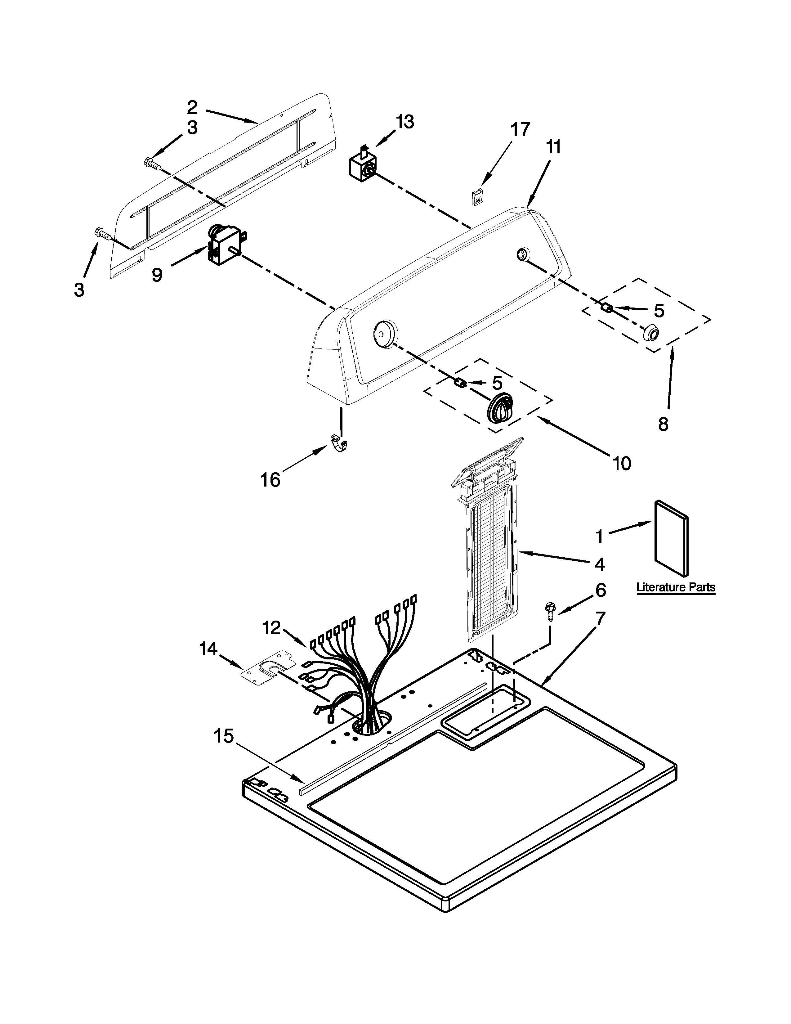 Amana NGD4655EW1 top and console parts diagram