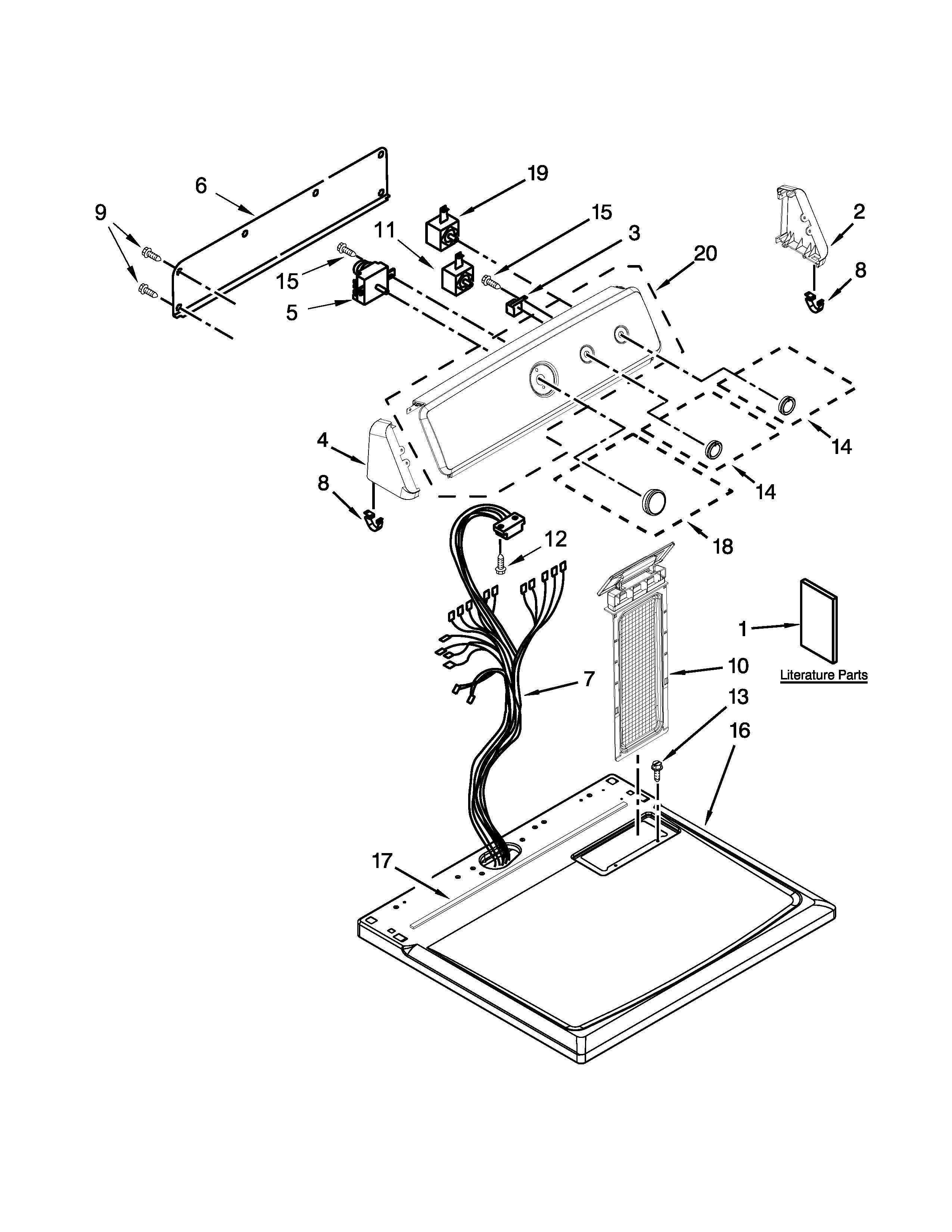 Maytag MGDC215EW1 top and console parts diagram