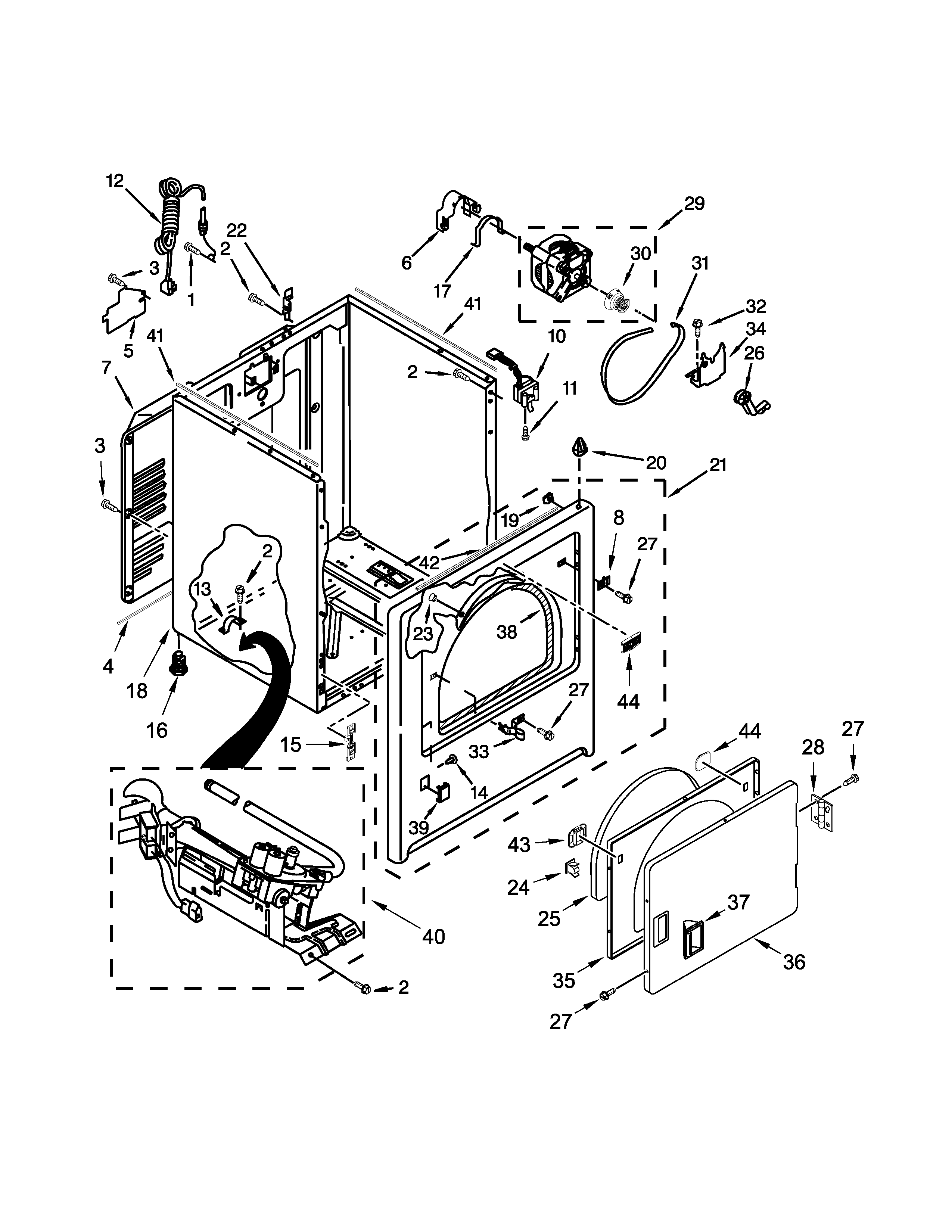 Maytag MGDC215EW1 cabinet parts diagram