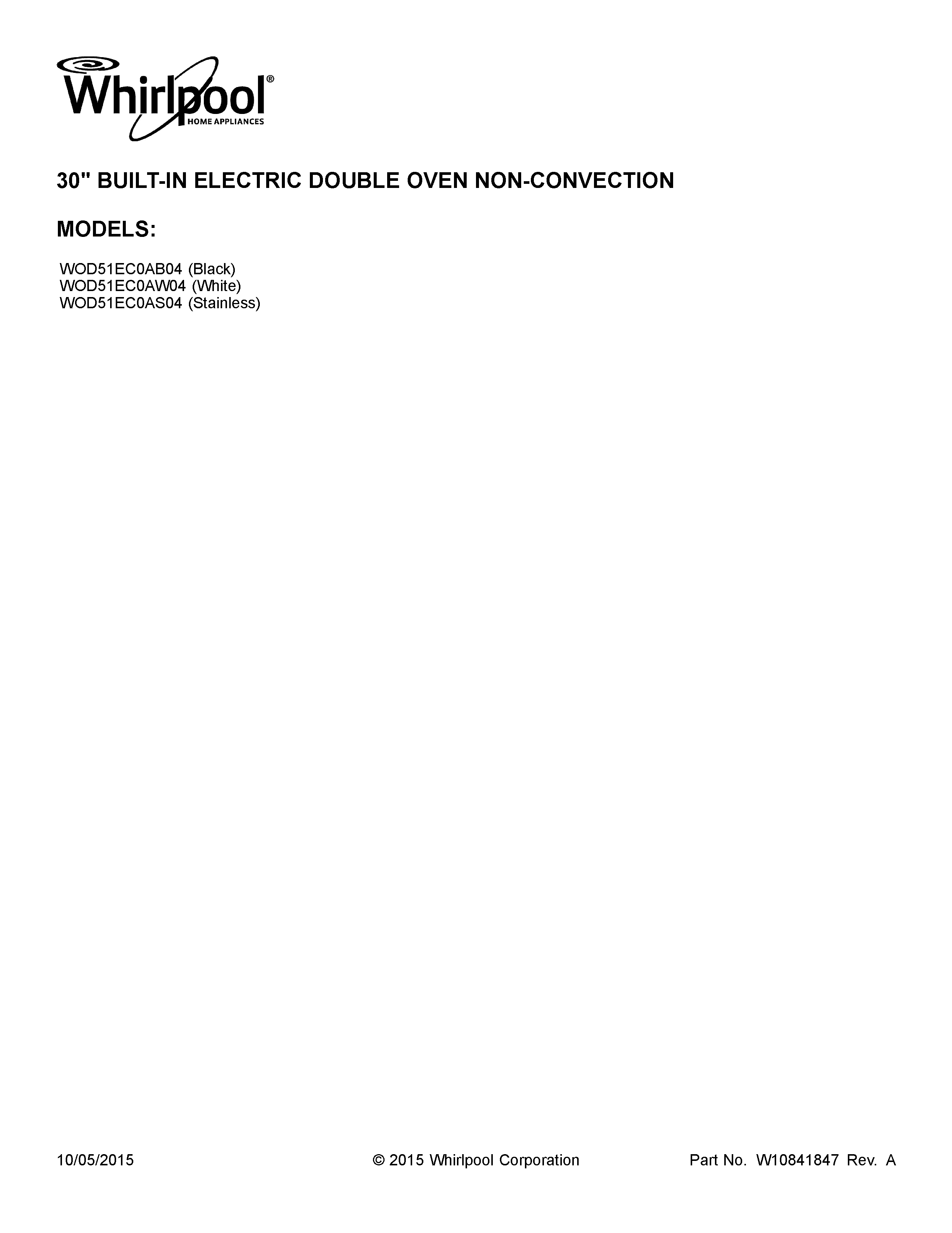 Whirlpool WOD51EC0AB04 cover sheet diagram