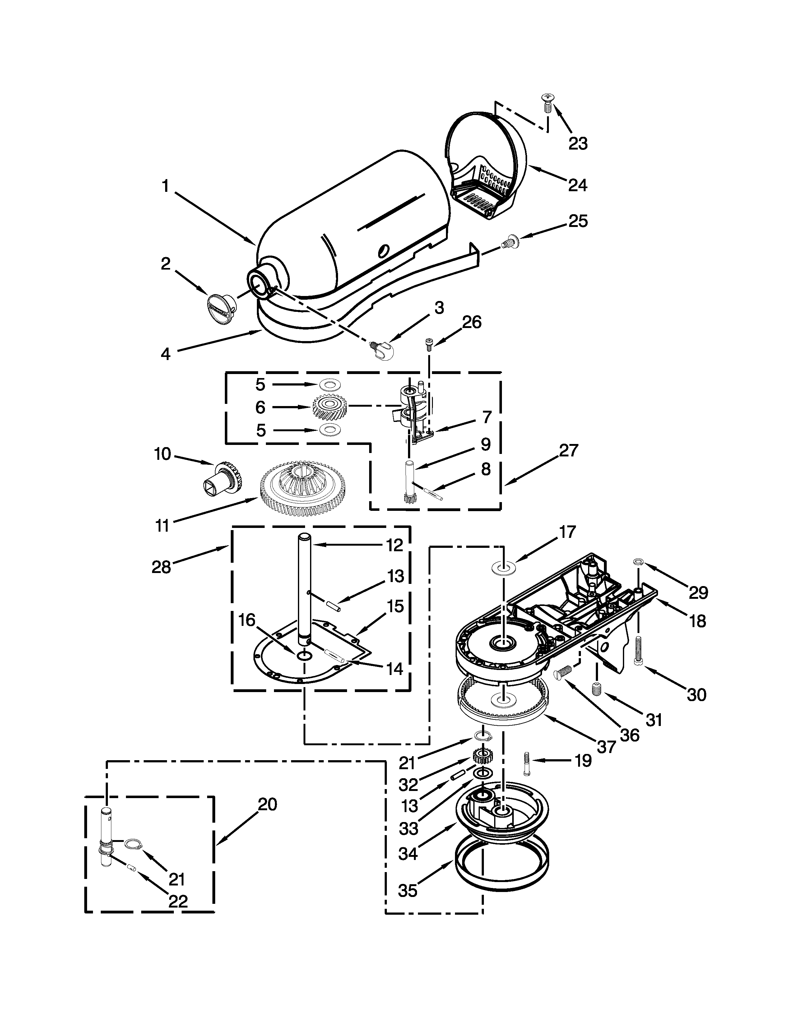 KitchenAid KSM154GBQ2SR0 case, gearing and planetary unit parts diagram