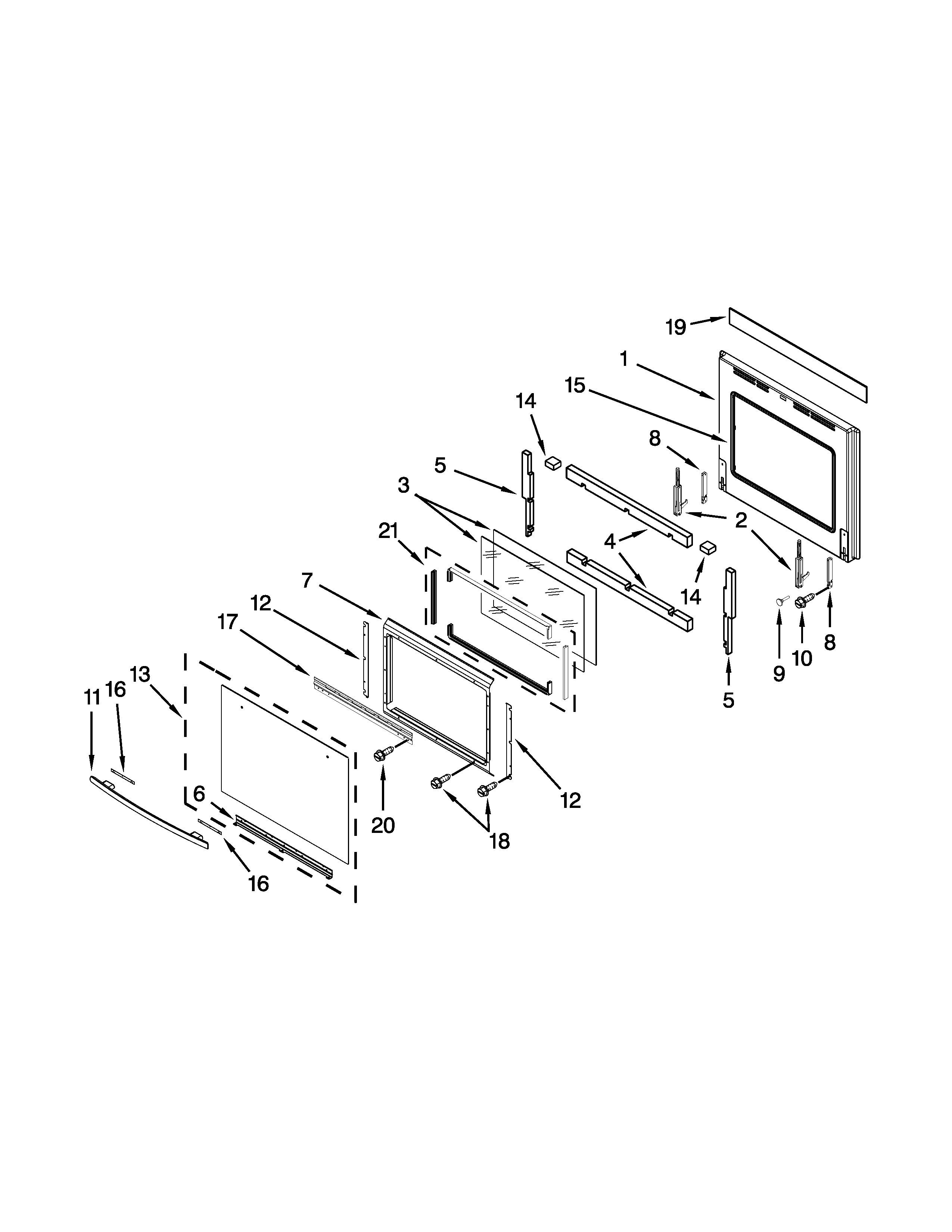Jenn-Air JMW3430WR02 oven door parts diagram