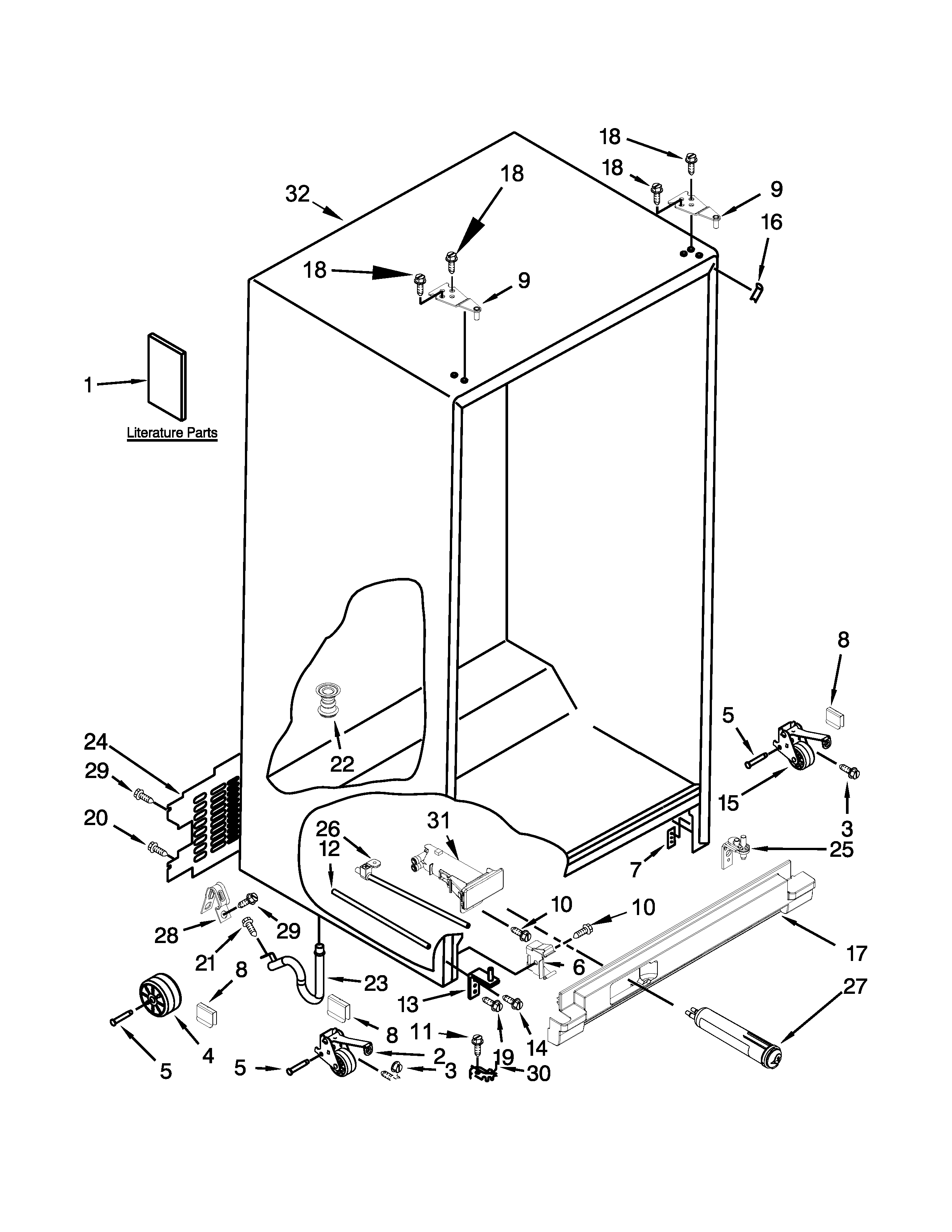 Maytag MSF25D4MDE03 cabinet parts diagram
