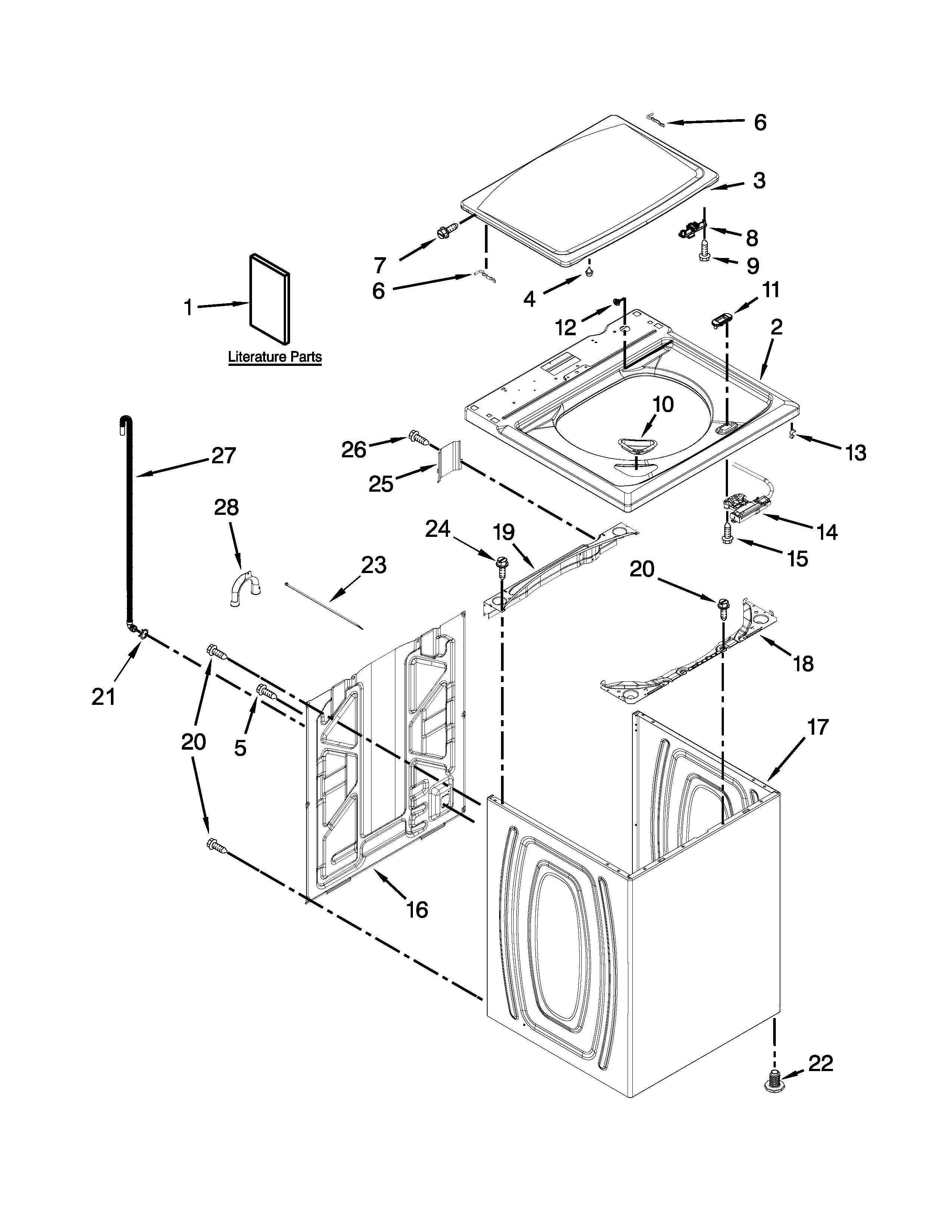 Maytag 7MMVWC200DW1 top and cabinet parts diagram