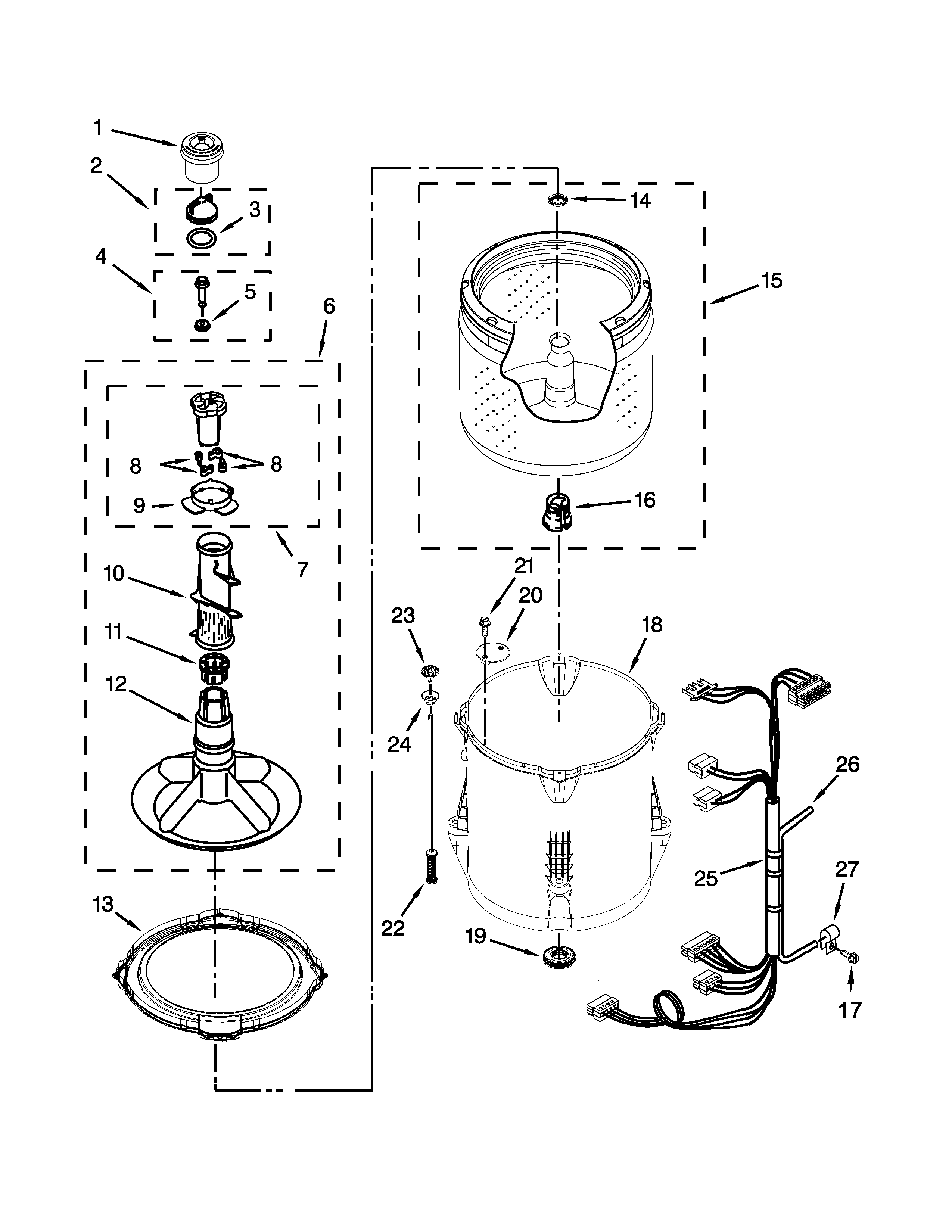 Maytag 7MMVWC200DW1 basket and tub parts diagram