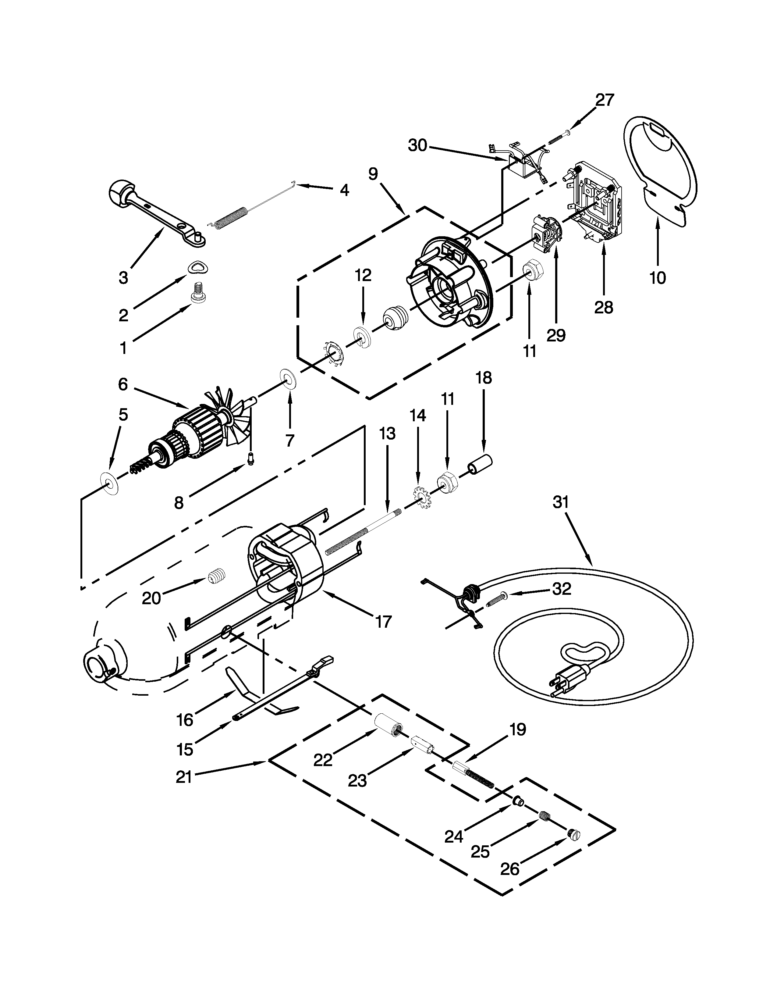 KitchenAid 5KSM155GBASA0 motor and control unit parts diagram