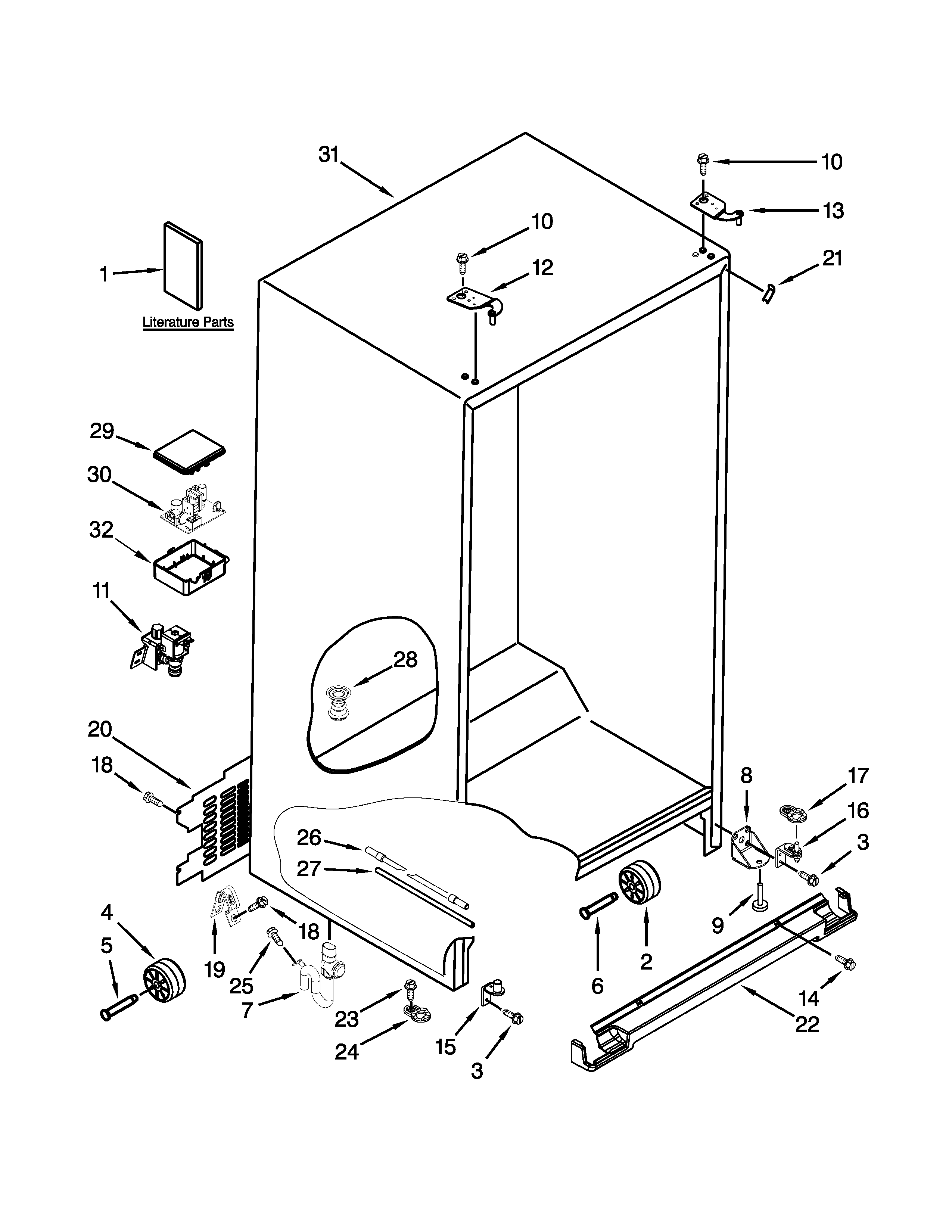 Whirlpool WRS571CIDW00 cabinet parts diagram