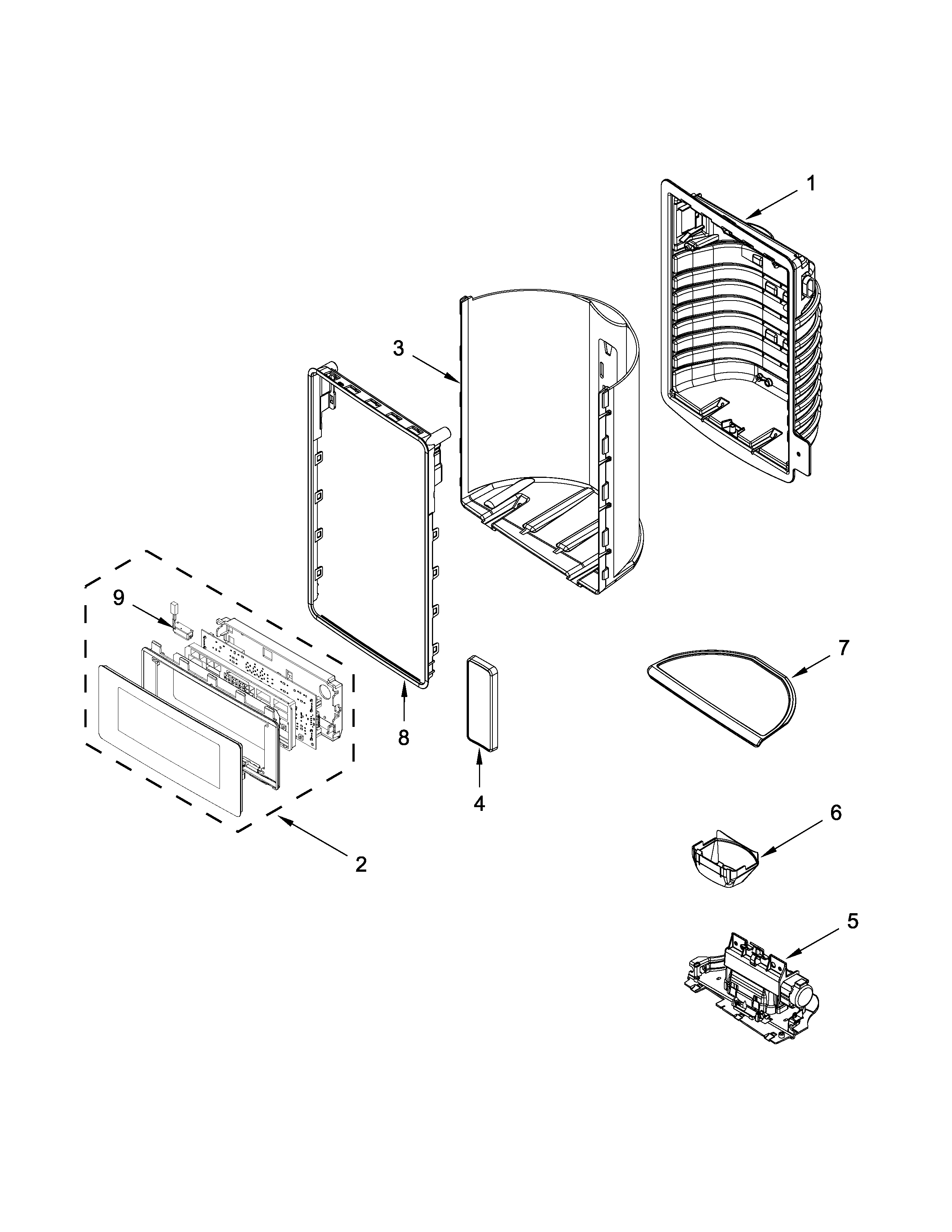 Jenn-Air JFX2897DRM02 dispenser front parts diagram