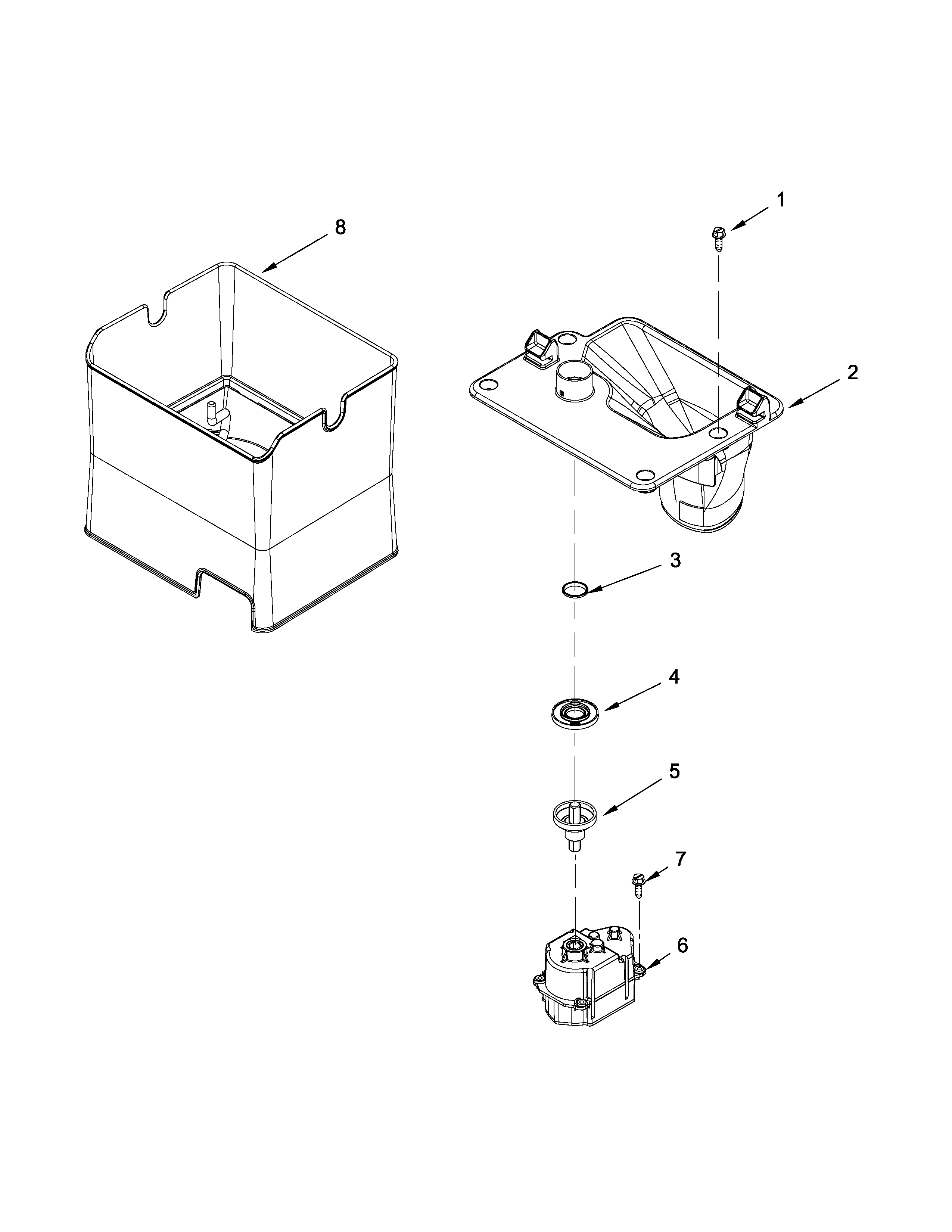 Jenn-Air JFX2897DRM02 motor and ice container parts diagram