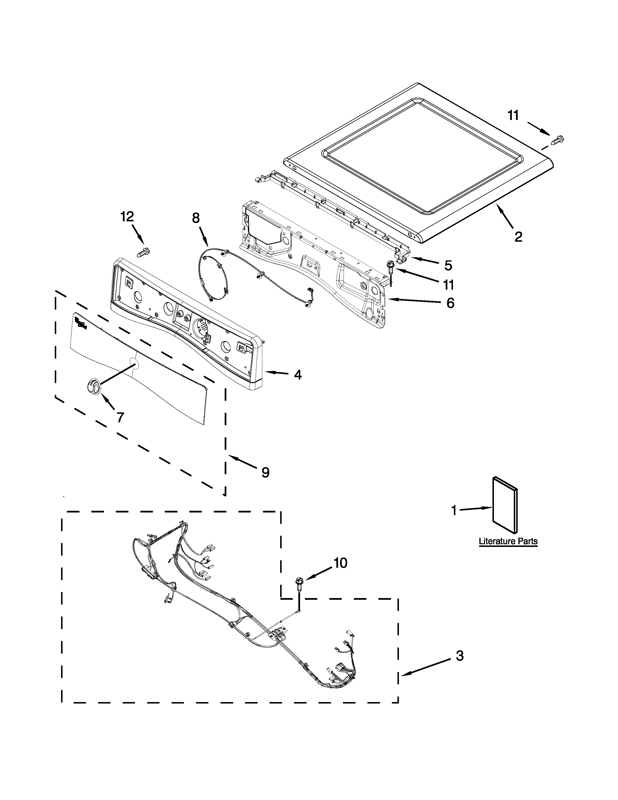 Whirlpool WED88HEAC1 top and console parts diagram