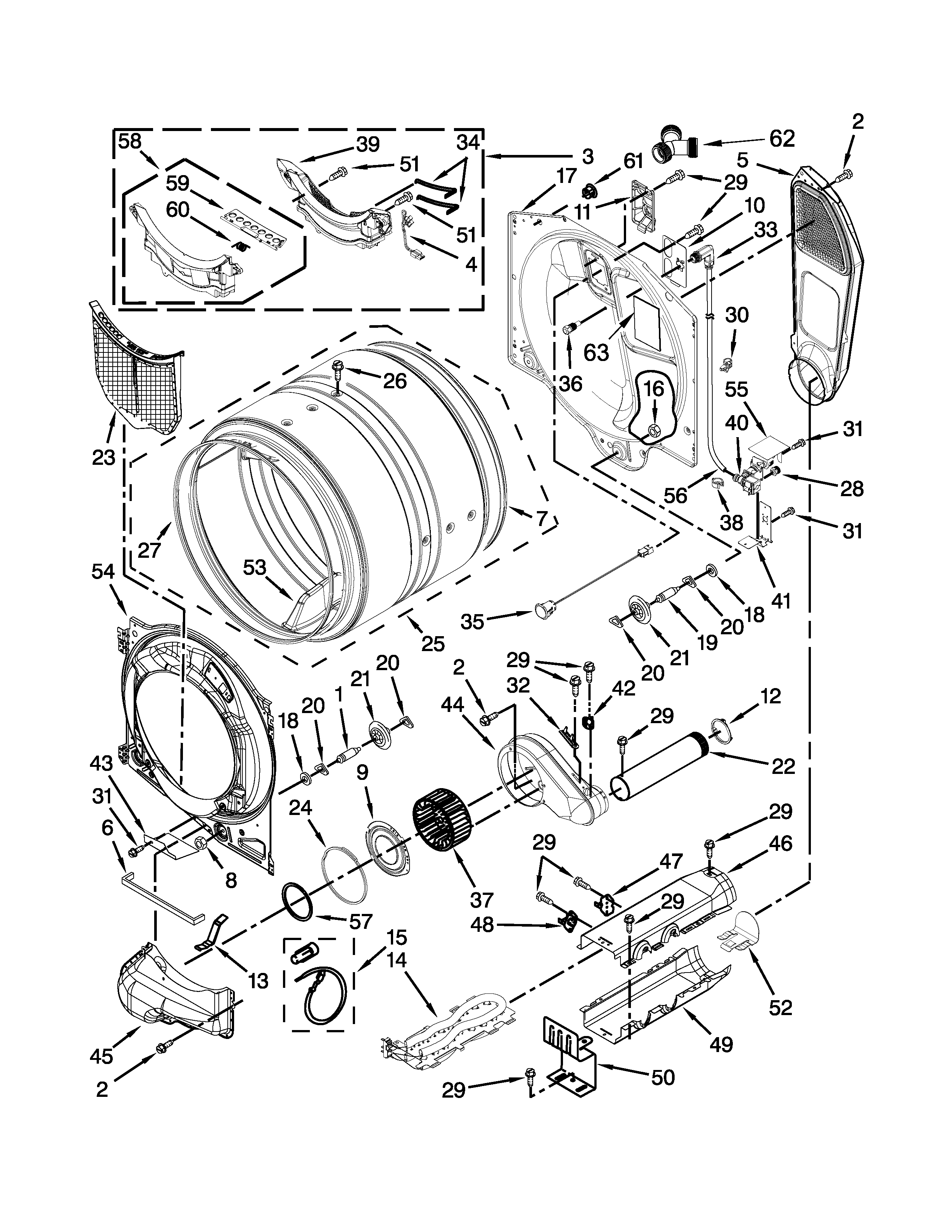 Whirlpool WED88HEAC1 bulkhead parts diagram