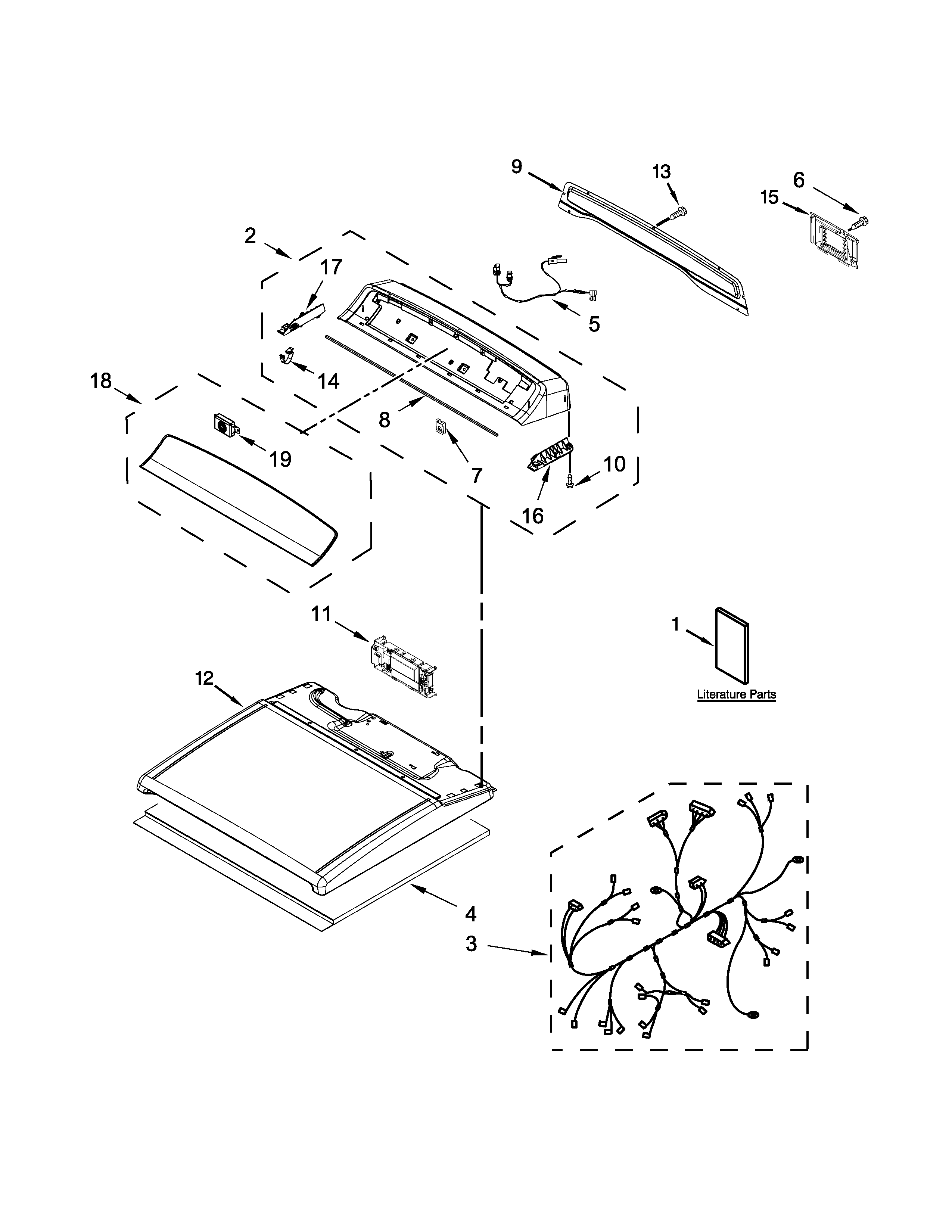 Whirlpool WED8000DW2 top and console parts diagram