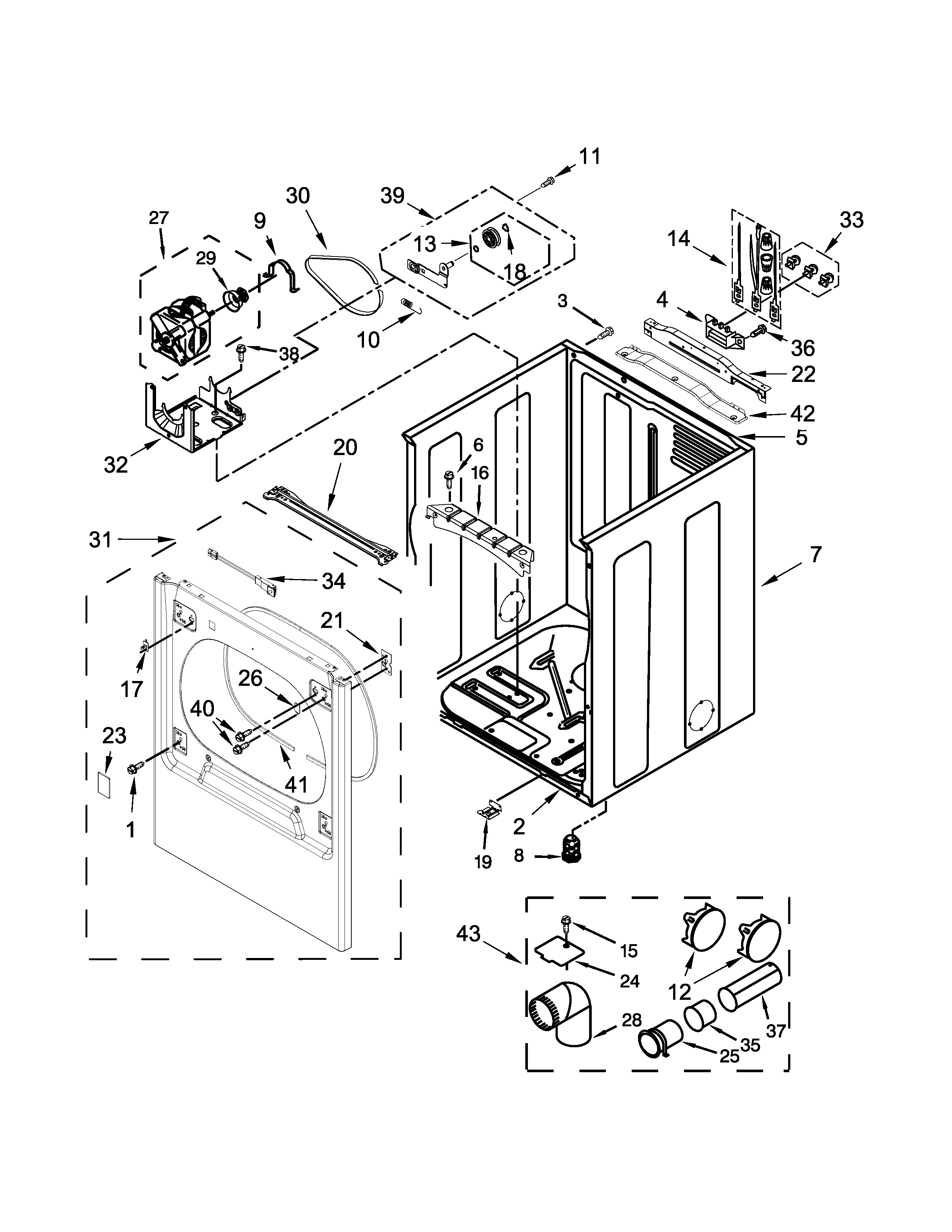 Whirlpool WED8000DW2 cabinet parts diagram