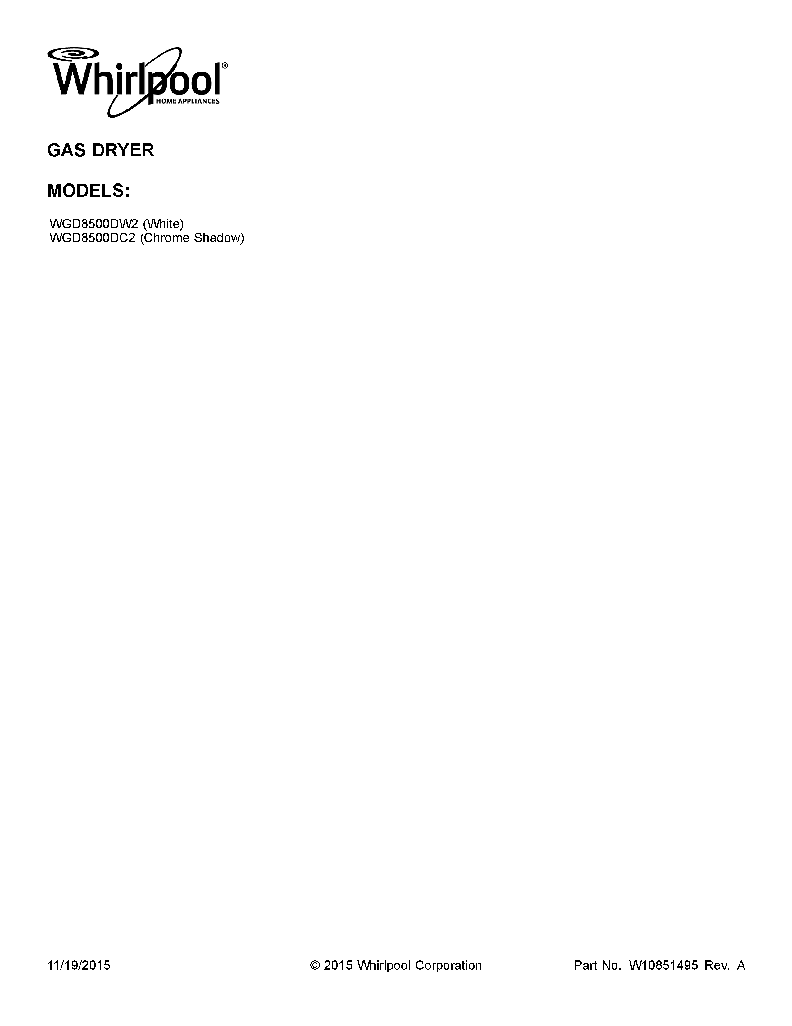 Whirlpool WGD8500DW2 cover sheet diagram