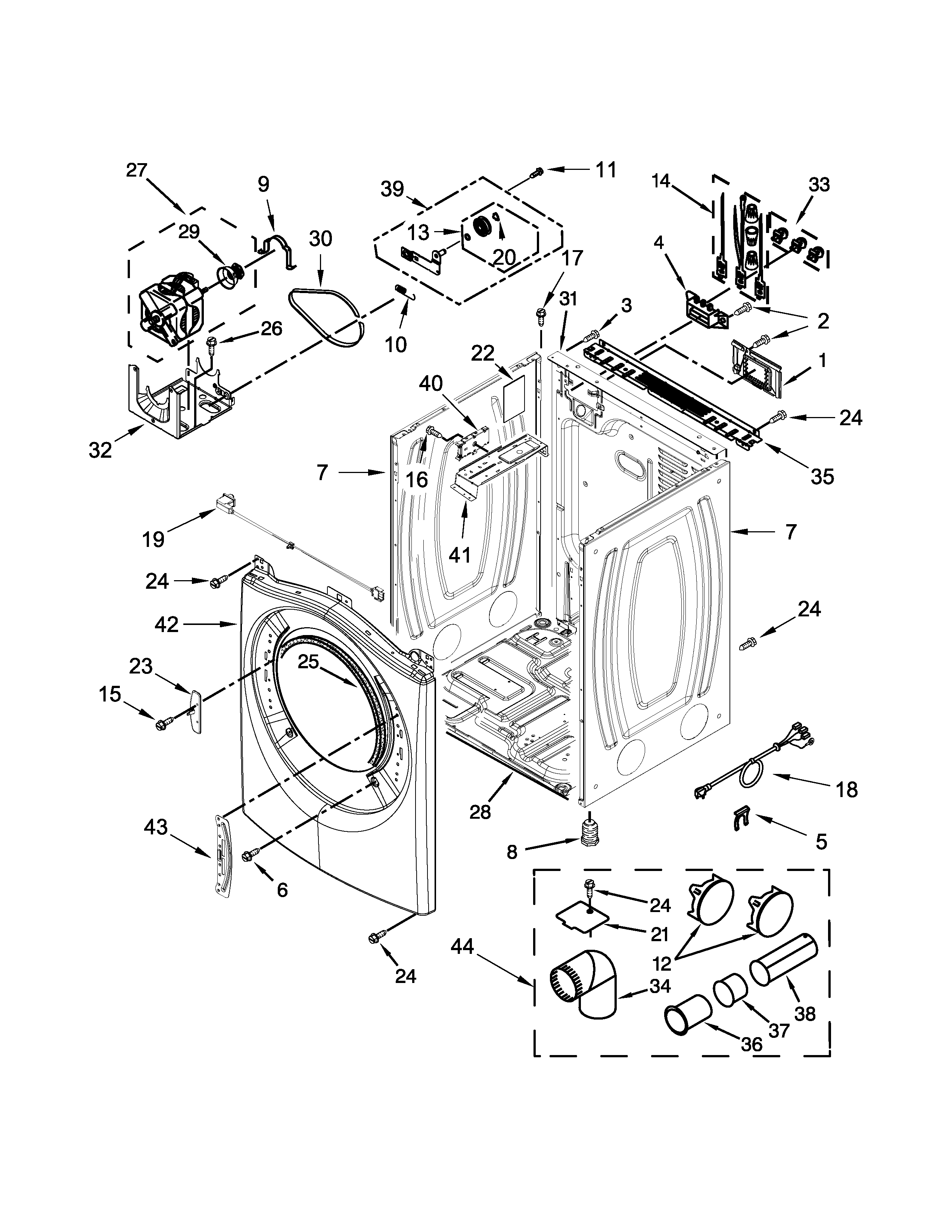 Whirlpool YWED87HEDW1 cabinet parts diagram