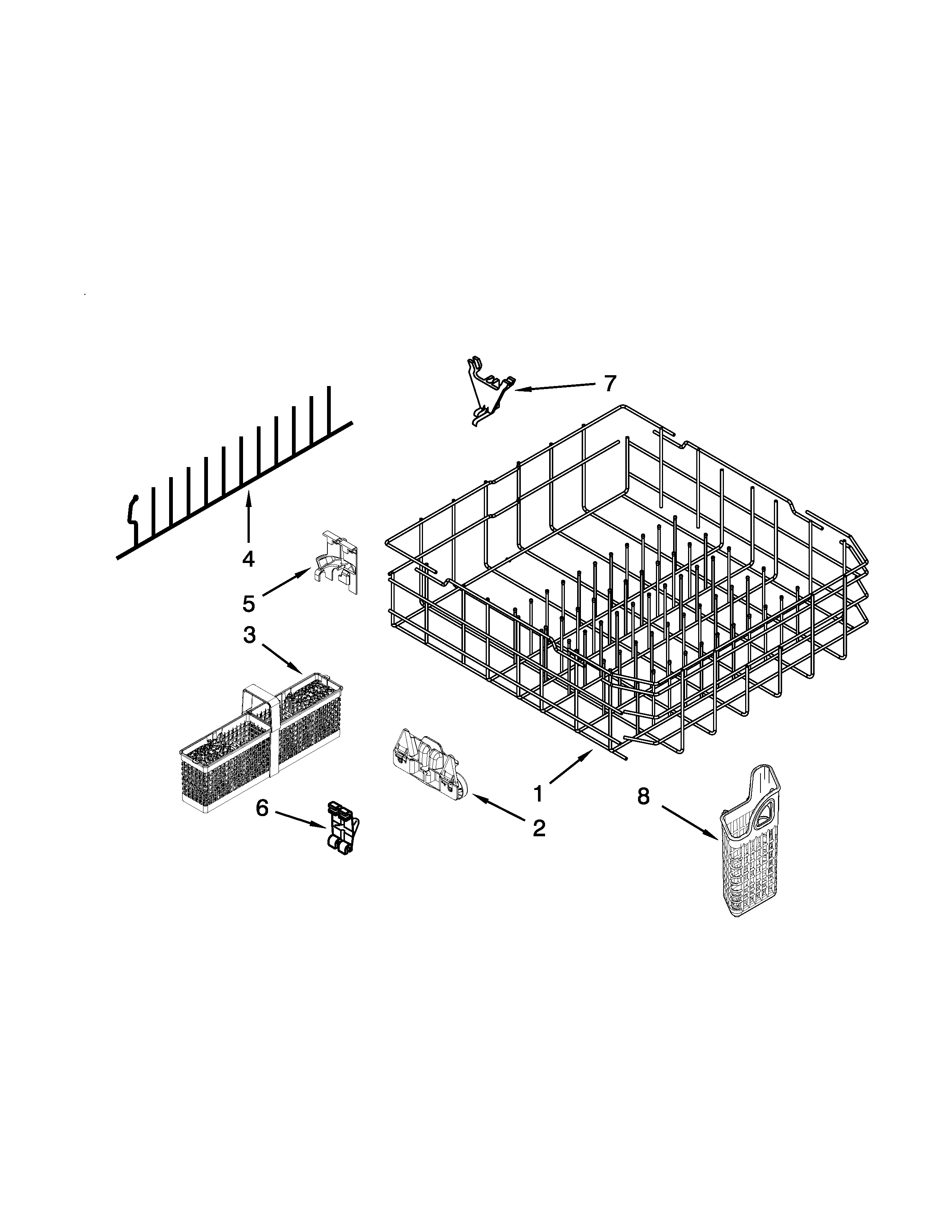 KitchenAid KUDE60HXSS2 lower rack parts diagram