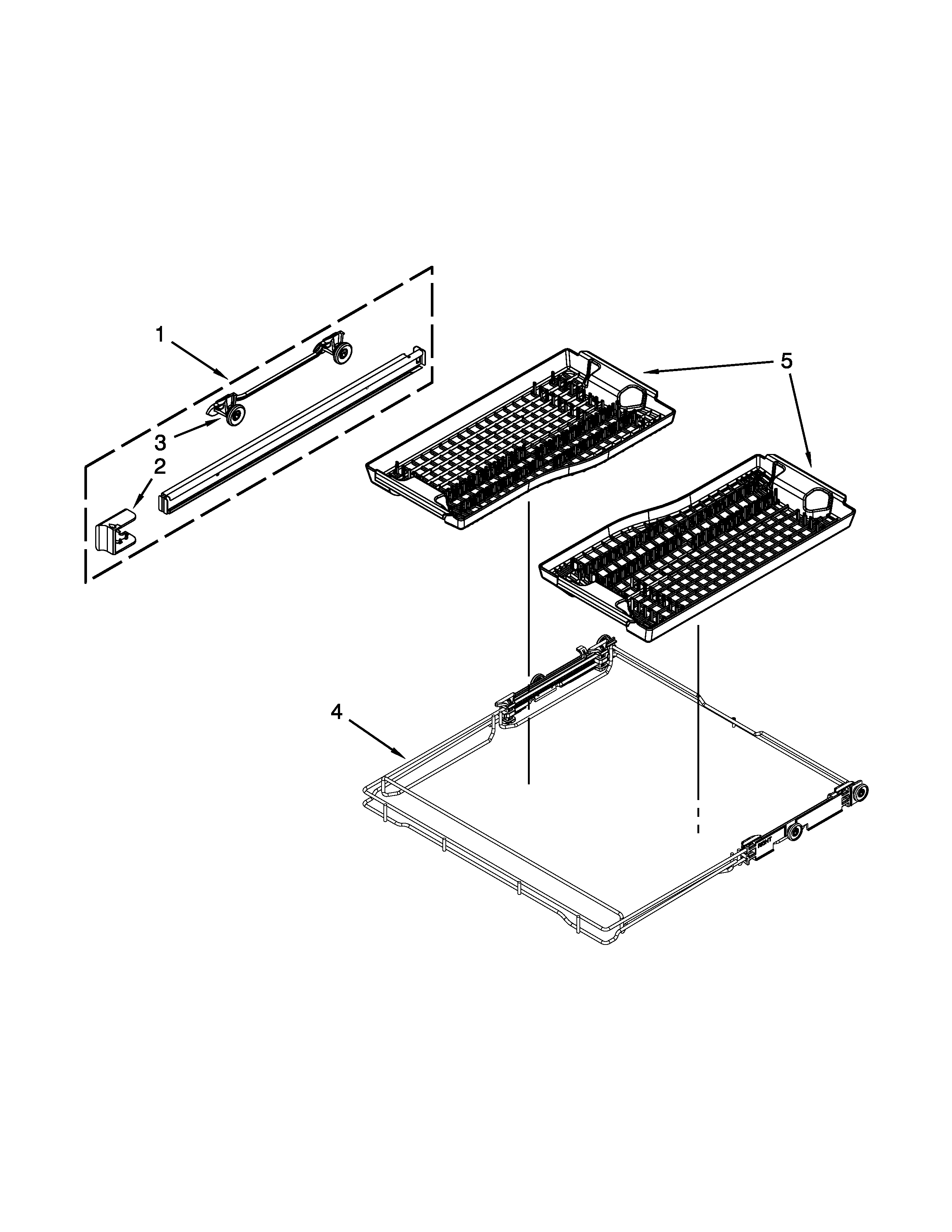 KitchenAid KUDE60HXSS2 third level rack and track parts diagram