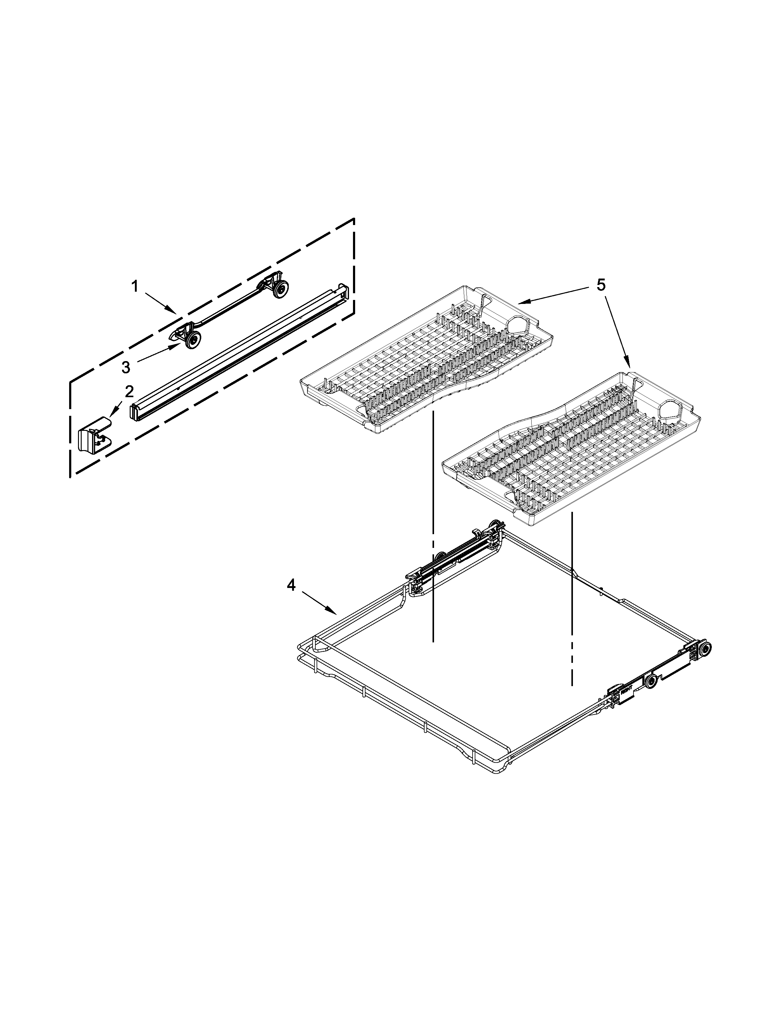 KitchenAid KUDE60HXSS5 third level rack and track parts diagram