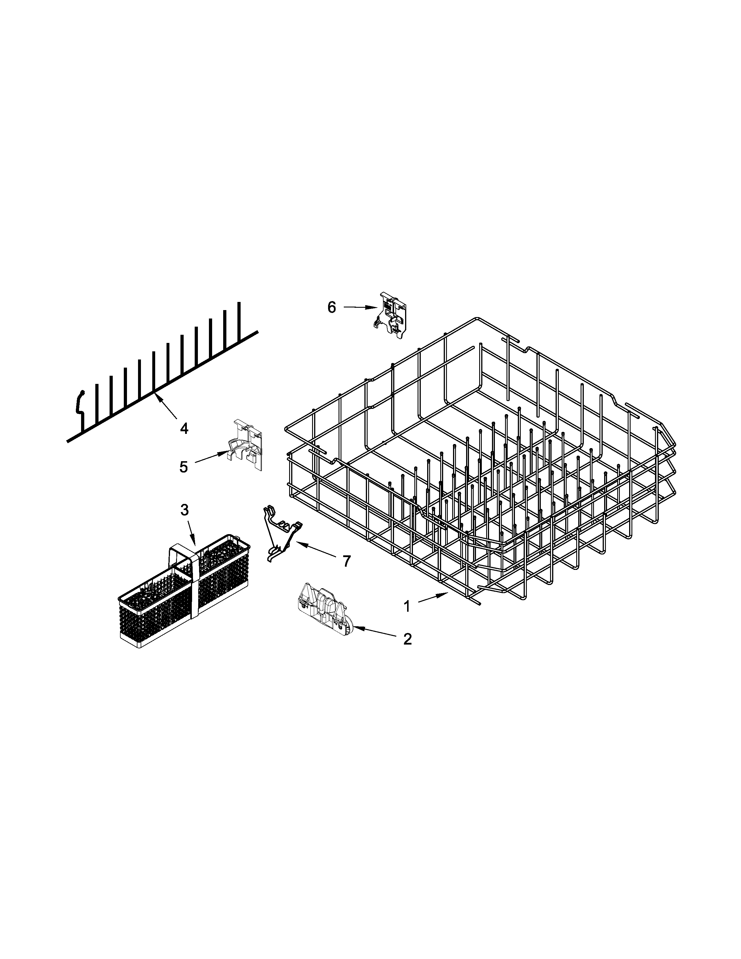 KitchenAid KUDE60HXSS6 lower rack parts diagram