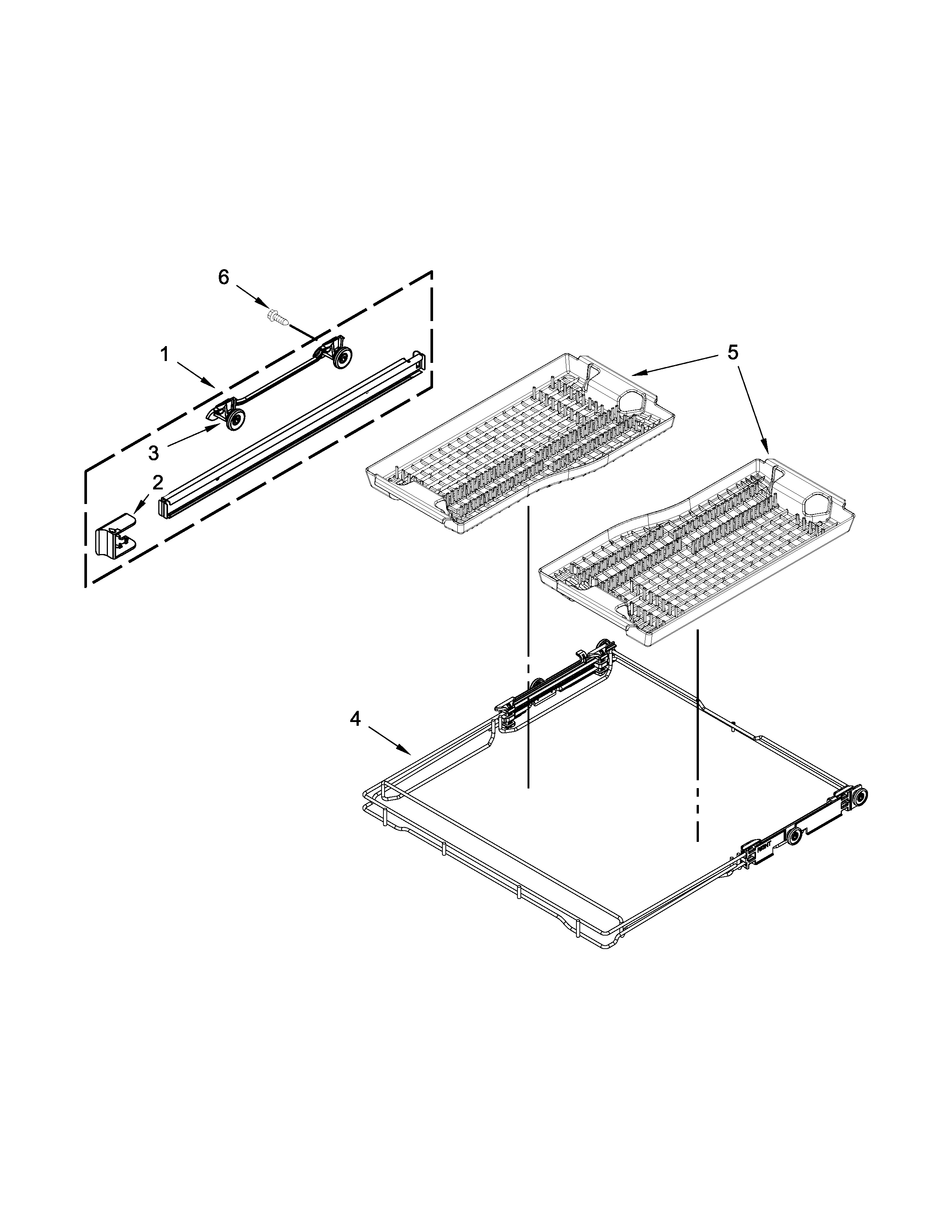 KitchenAid KUDE60HXSS6 third level rack and track parts diagram