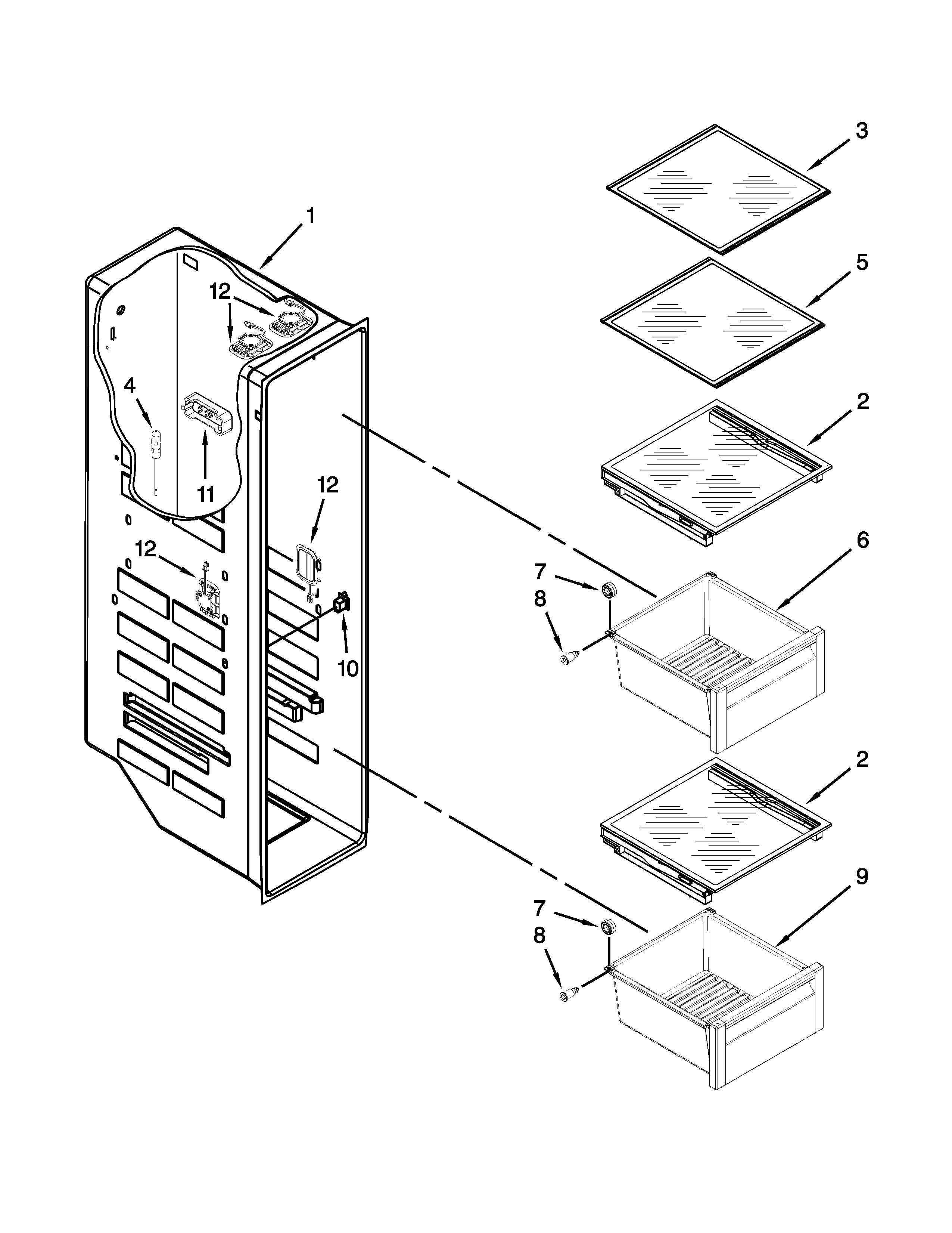 Whirlpool GSS26C4XXY00 freezer liner parts diagram