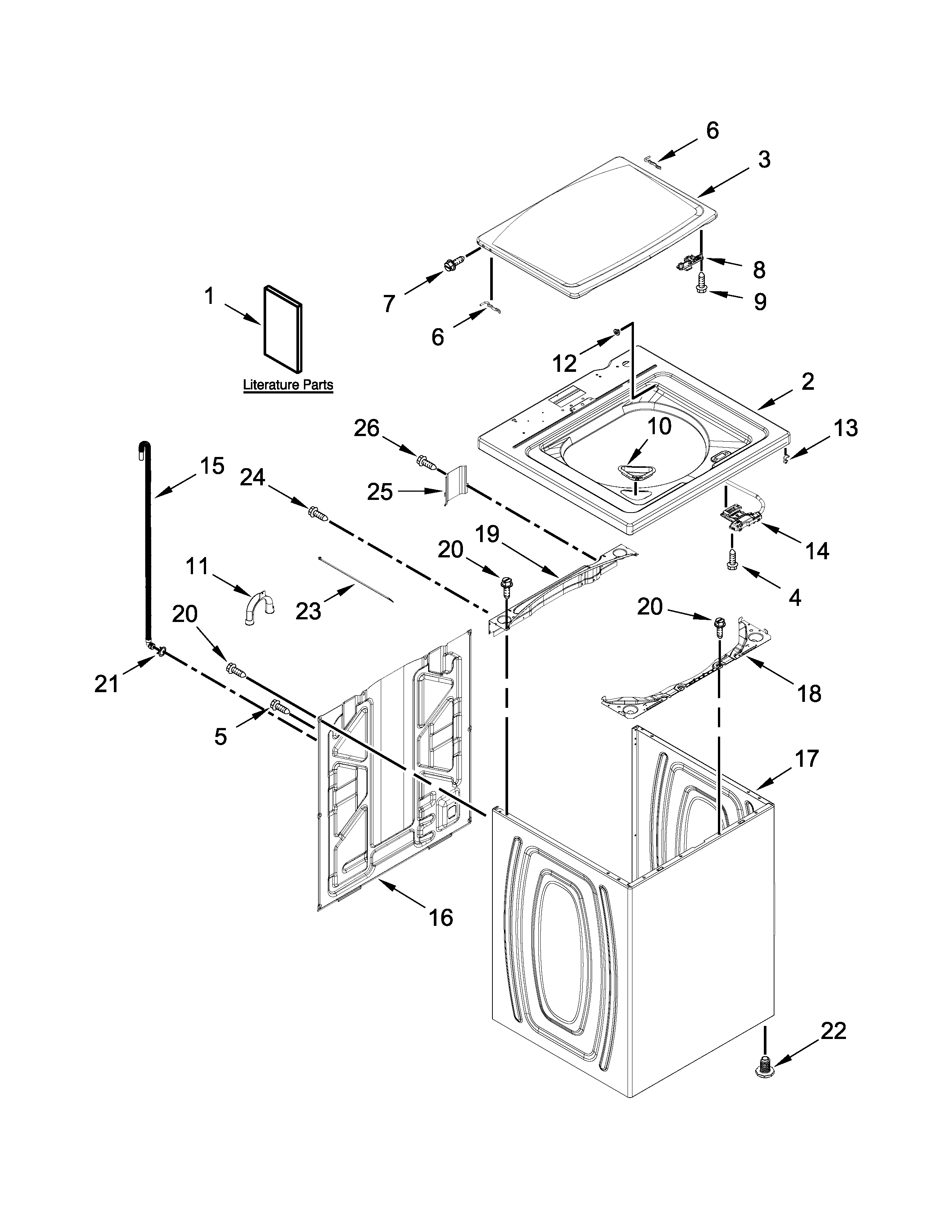 Whirlpool 7MWTW1805EM0 top and cabinet parts diagram