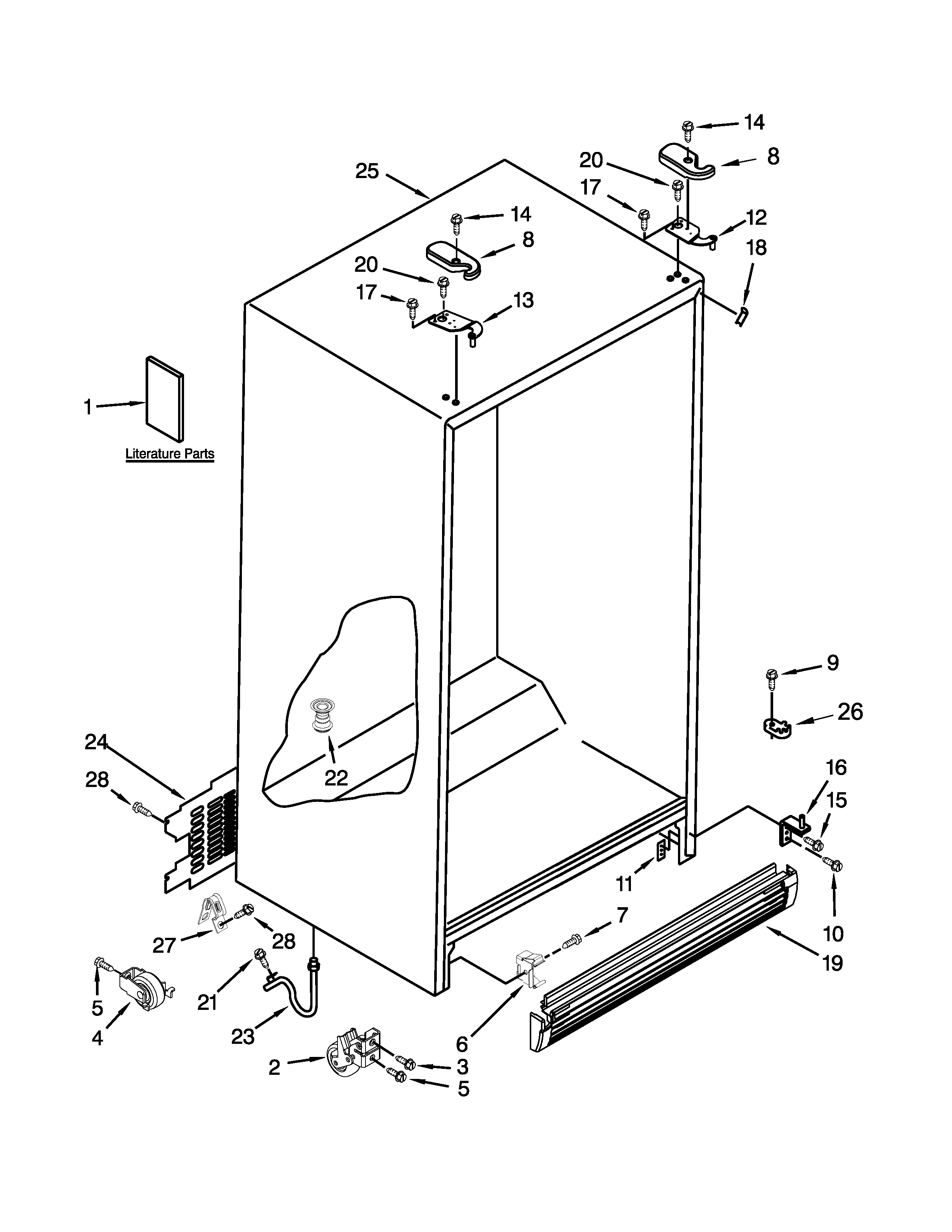 Whirlpool 8ED5FHKXVY02 cabinet parts diagram