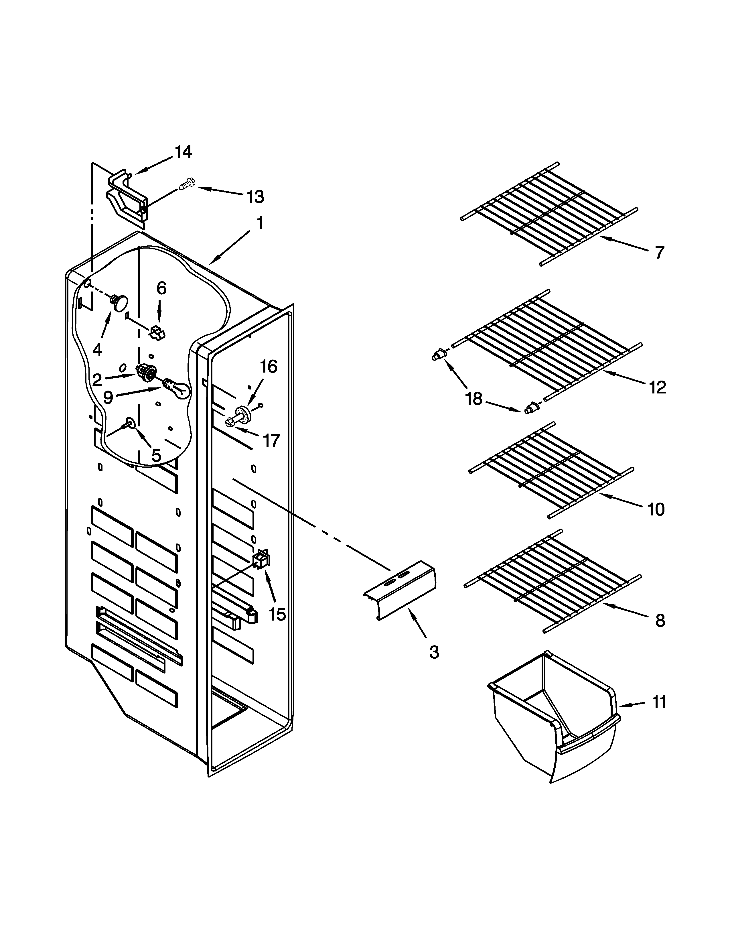 Whirlpool 8ED5FHKXVY02 freezer liner parts diagram