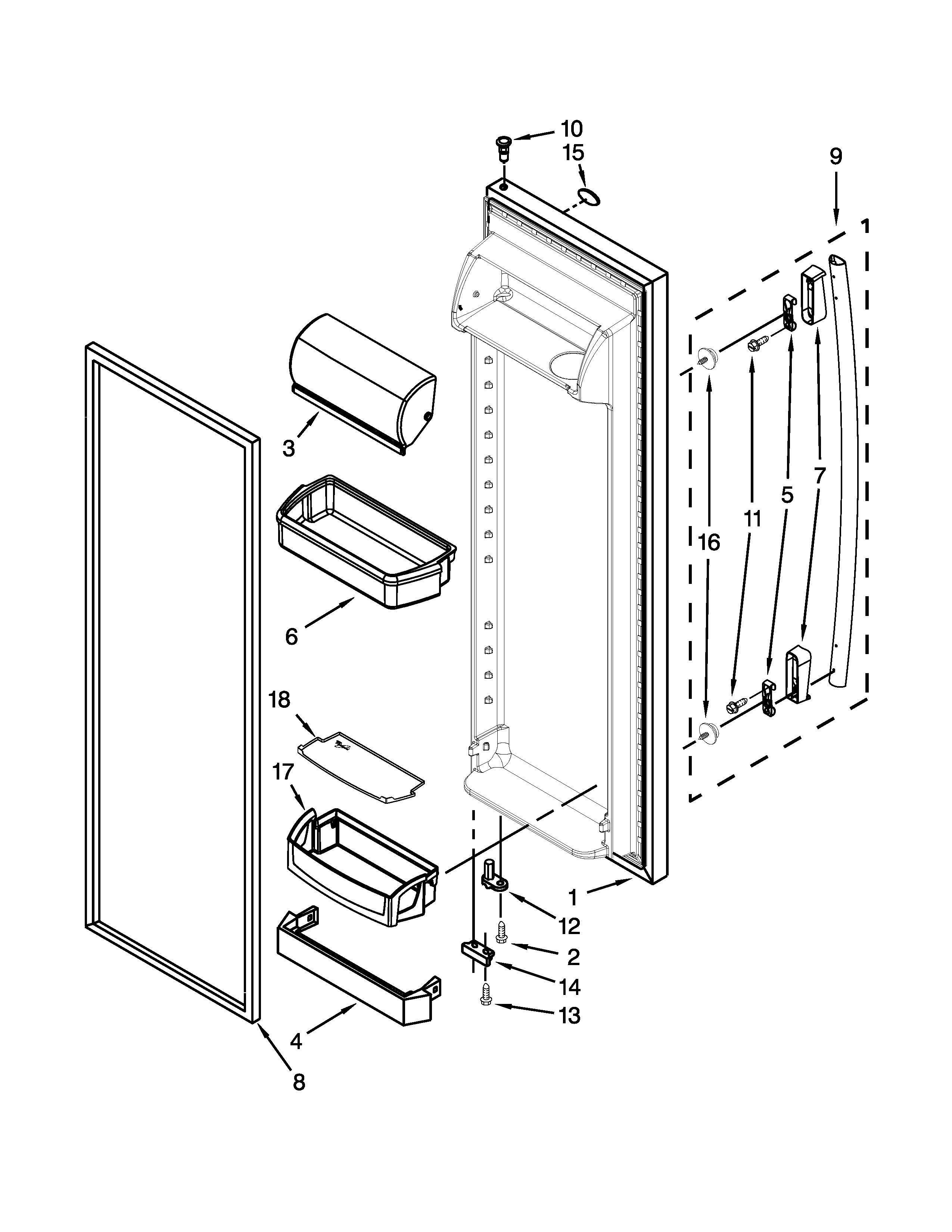 Whirlpool 8ED5FHKXVY02 refrigerator door parts diagram