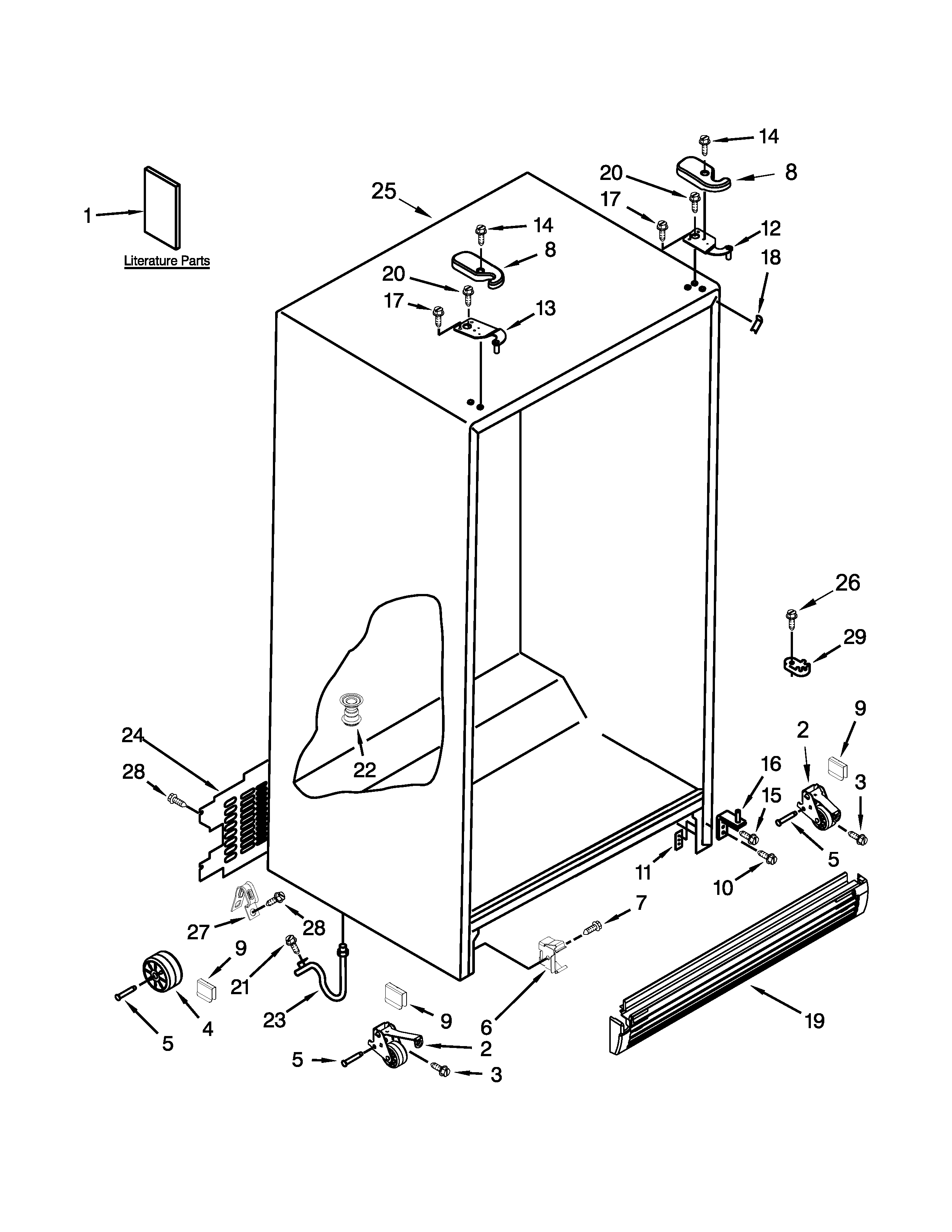 Whirlpool 8ED5FHKXVY03 cabinet parts diagram