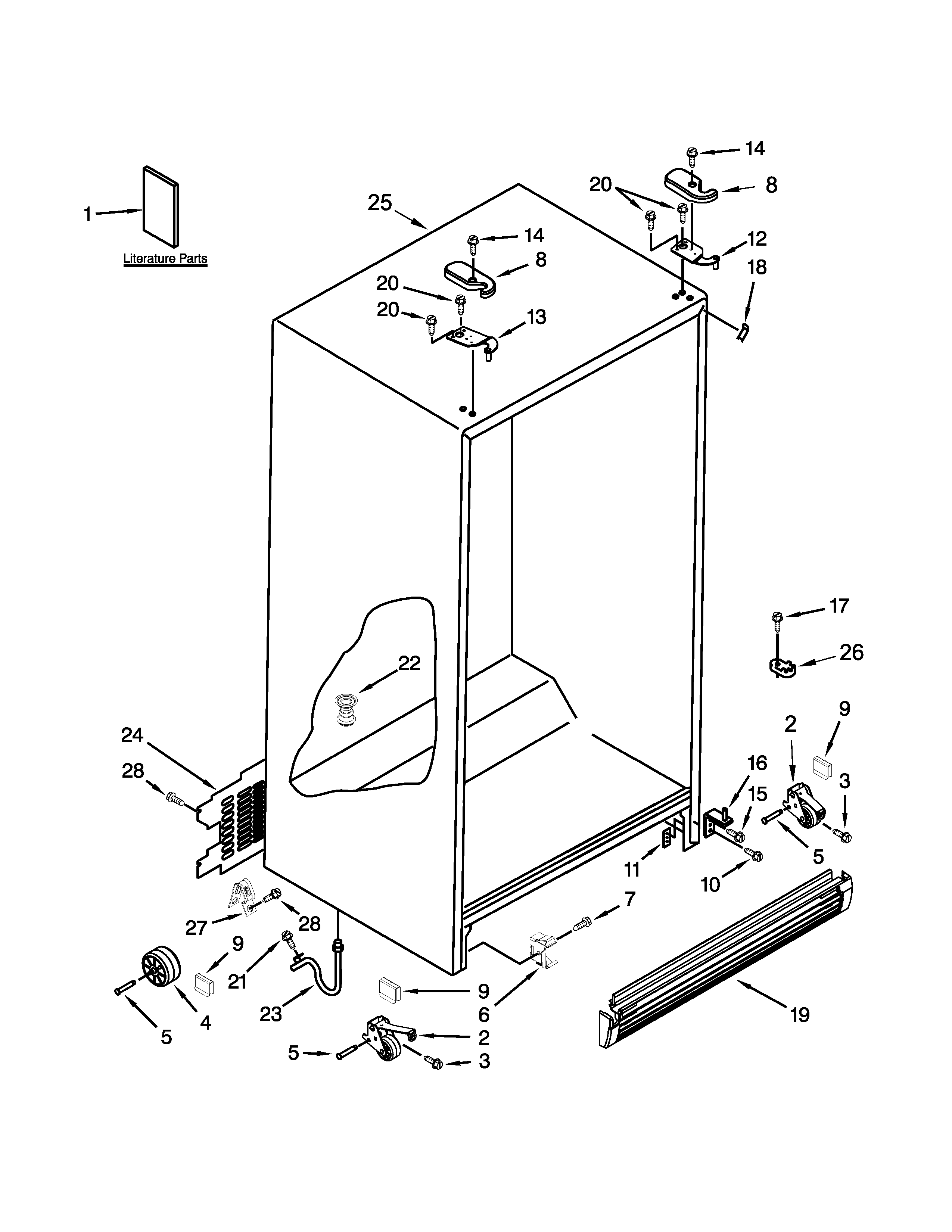 Whirlpool 8ED5FHKXVY04 cabinet parts diagram