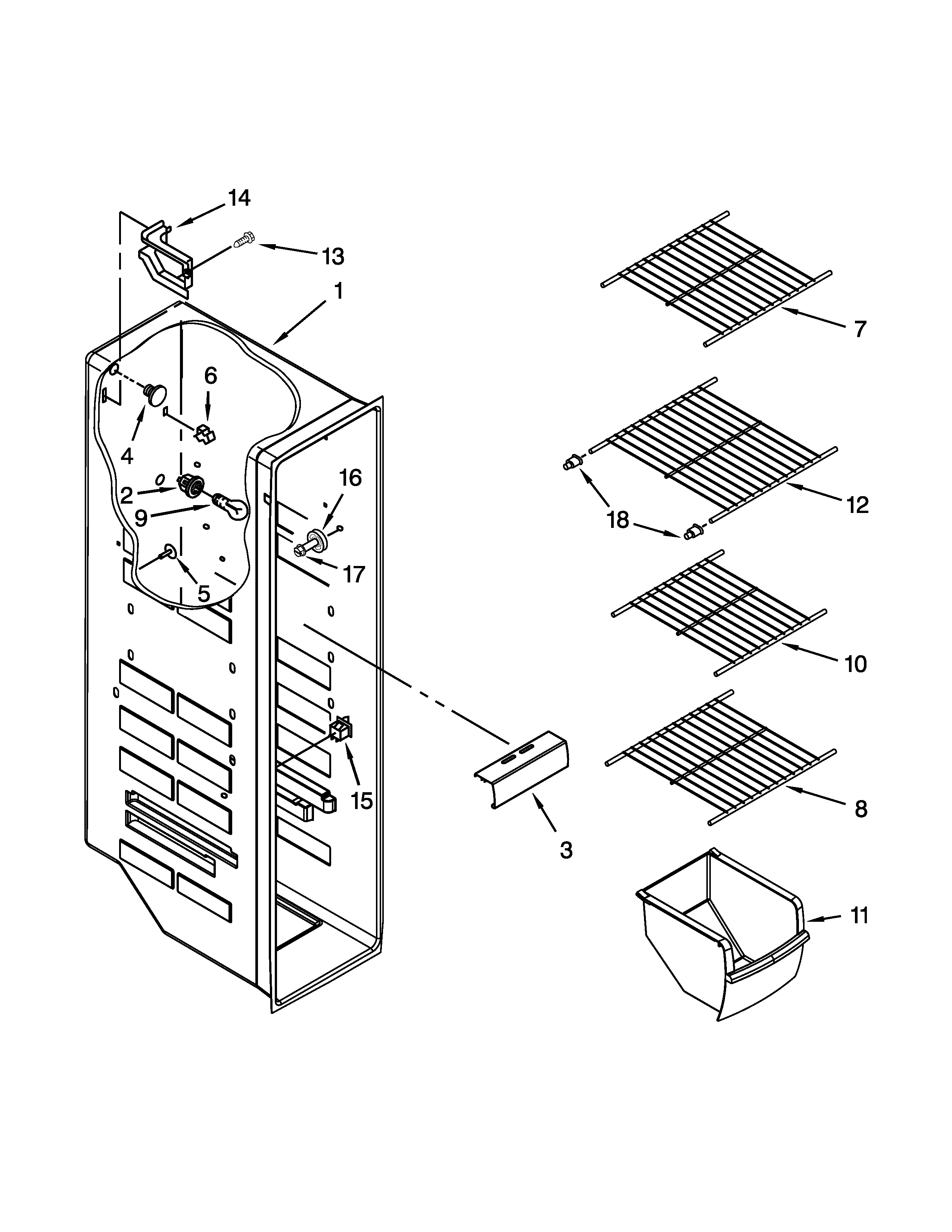 Whirlpool 8ED5FHKXVY04 freezer liner parts diagram