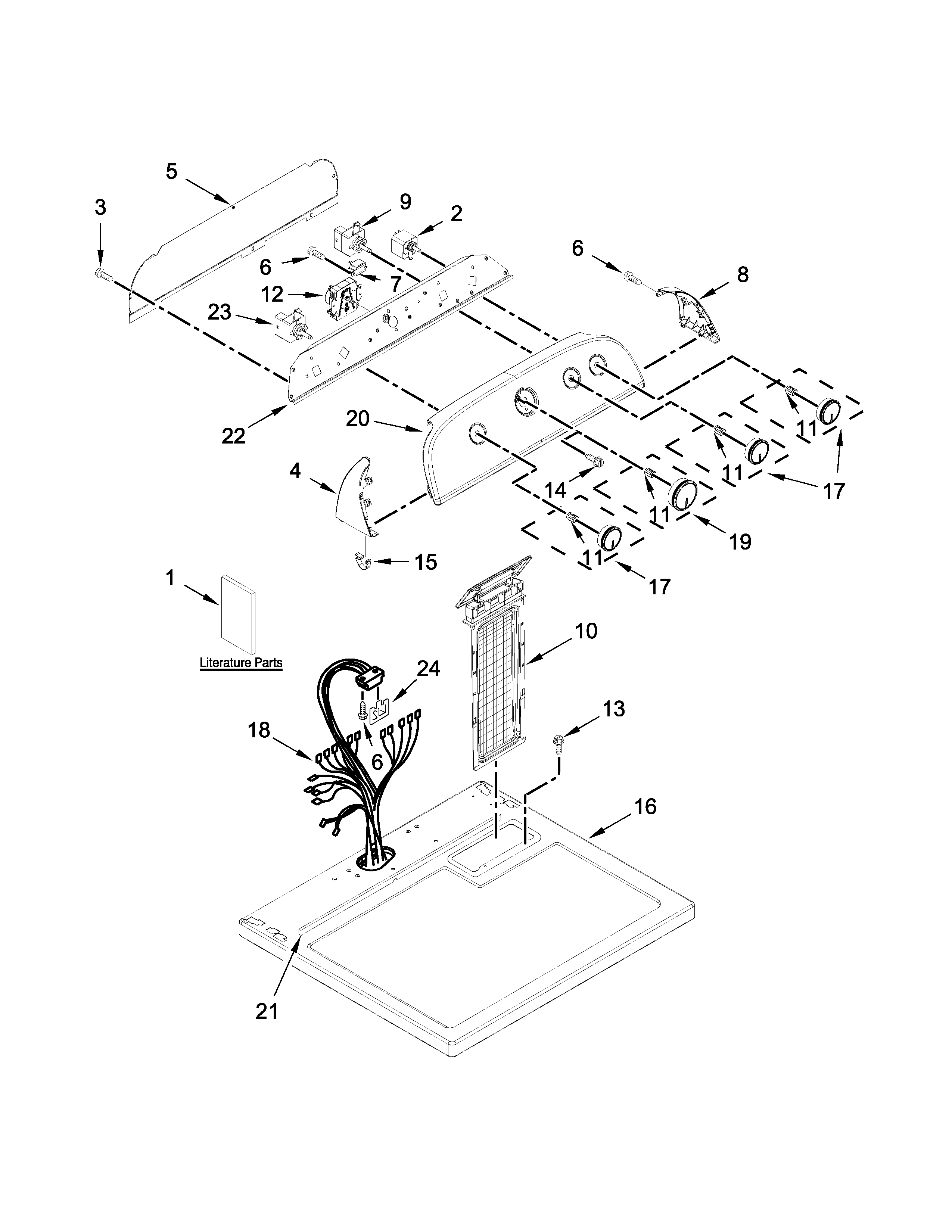 Whirlpool 7MWED1900EW0 top and console parts diagram