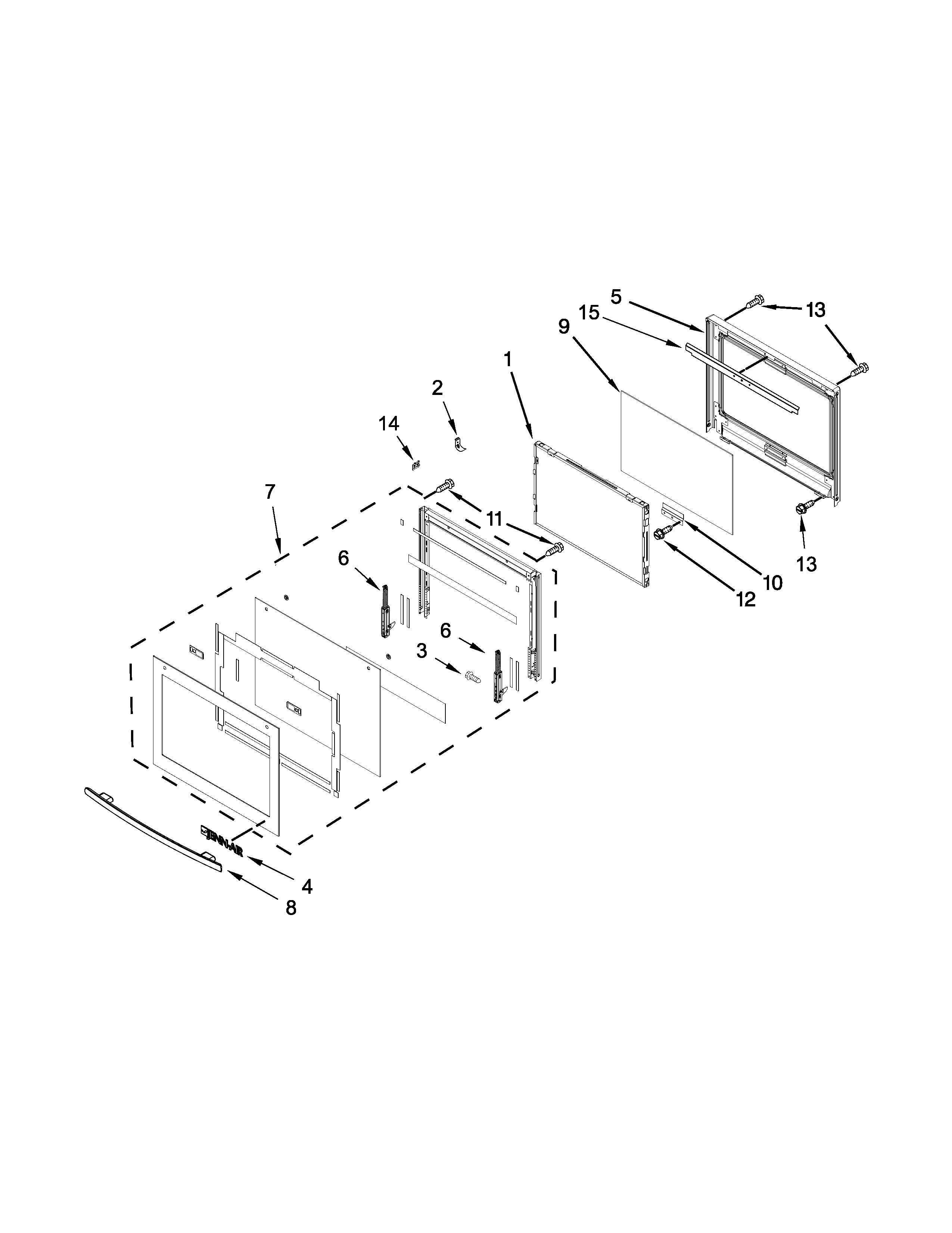Jenn-Air JJW2827DS01 lower oven door parts diagram