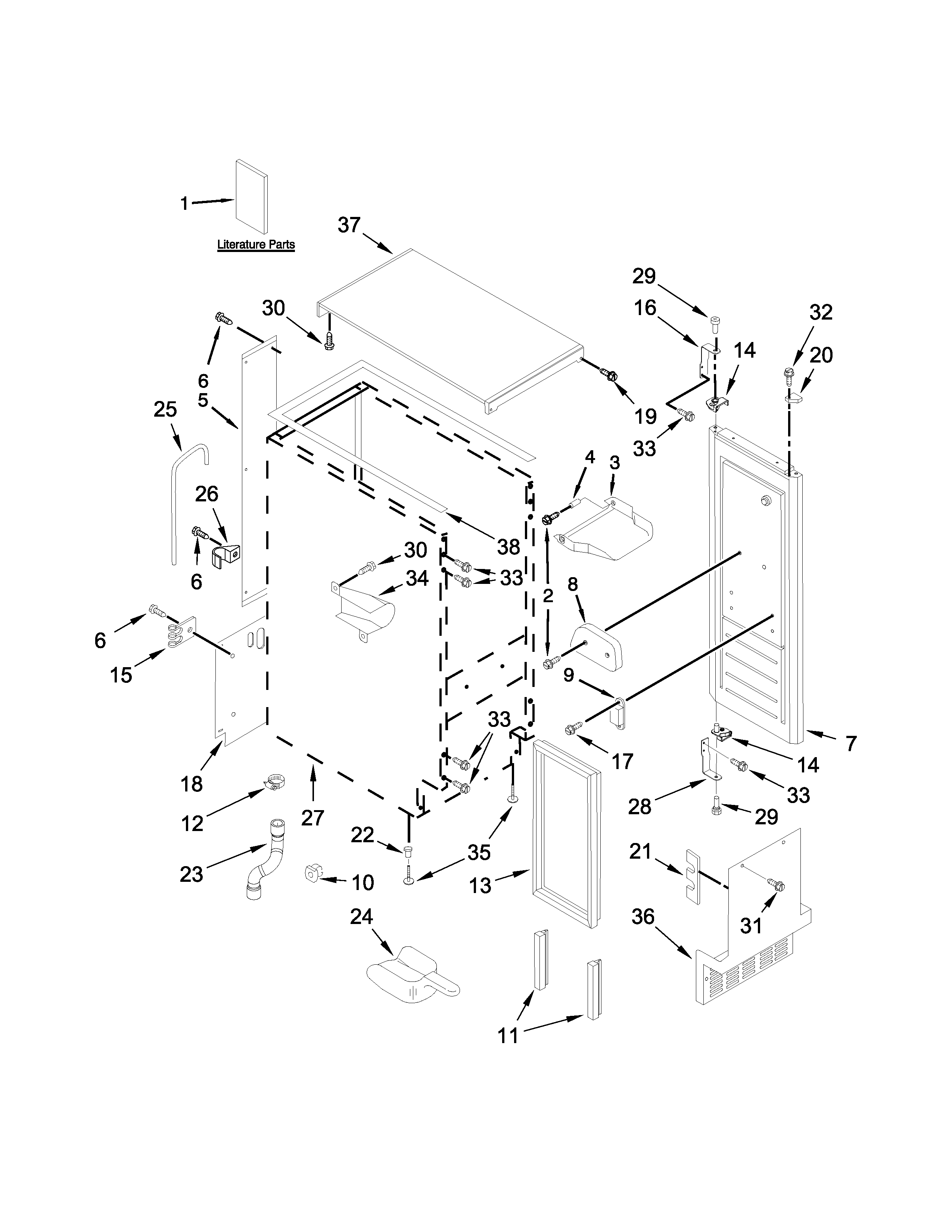 KitchenAid KUIC15POZP1 cabinet, door and liner parts diagram